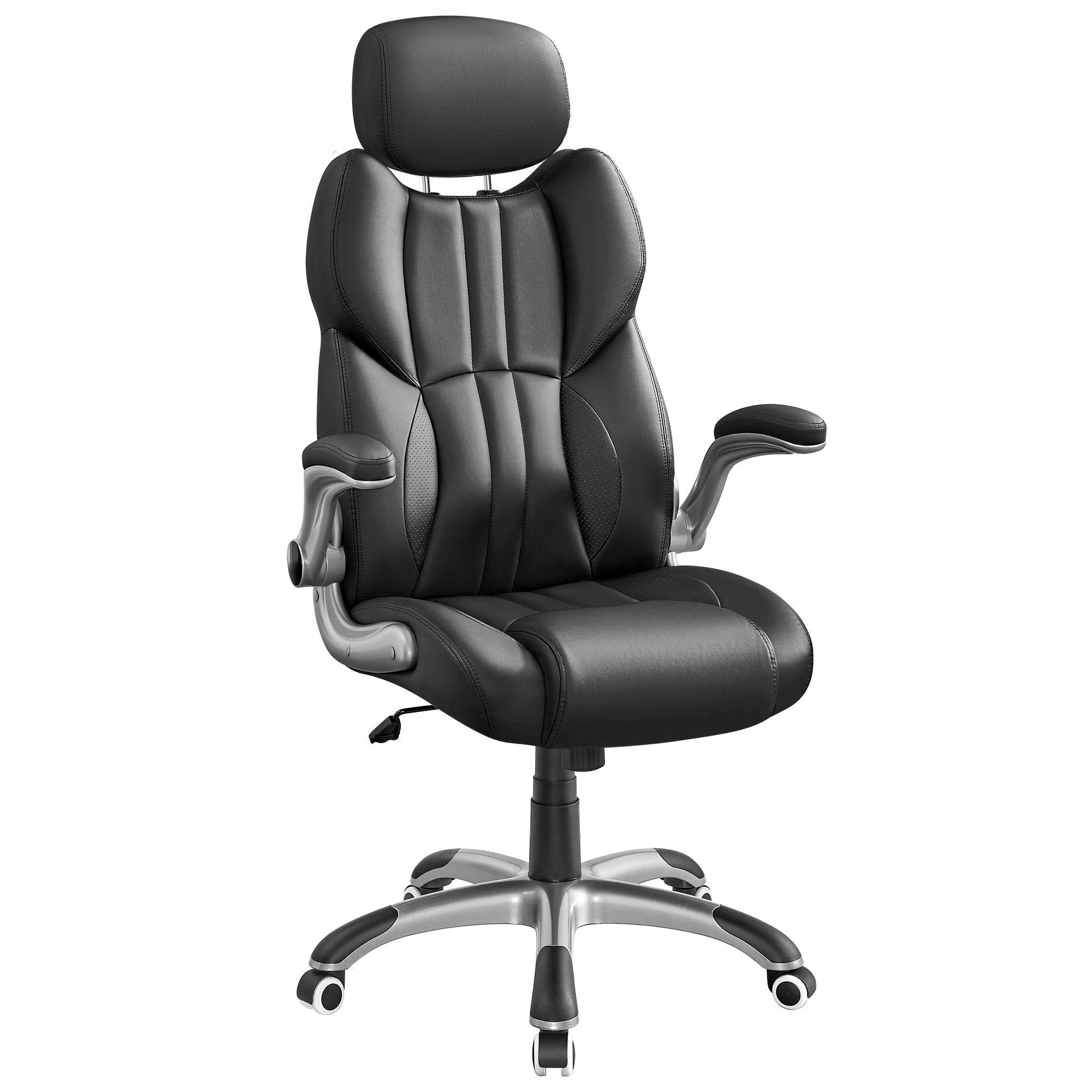 Swivel Faux Leather Office Chair Black Tilt Adjustment Armrests