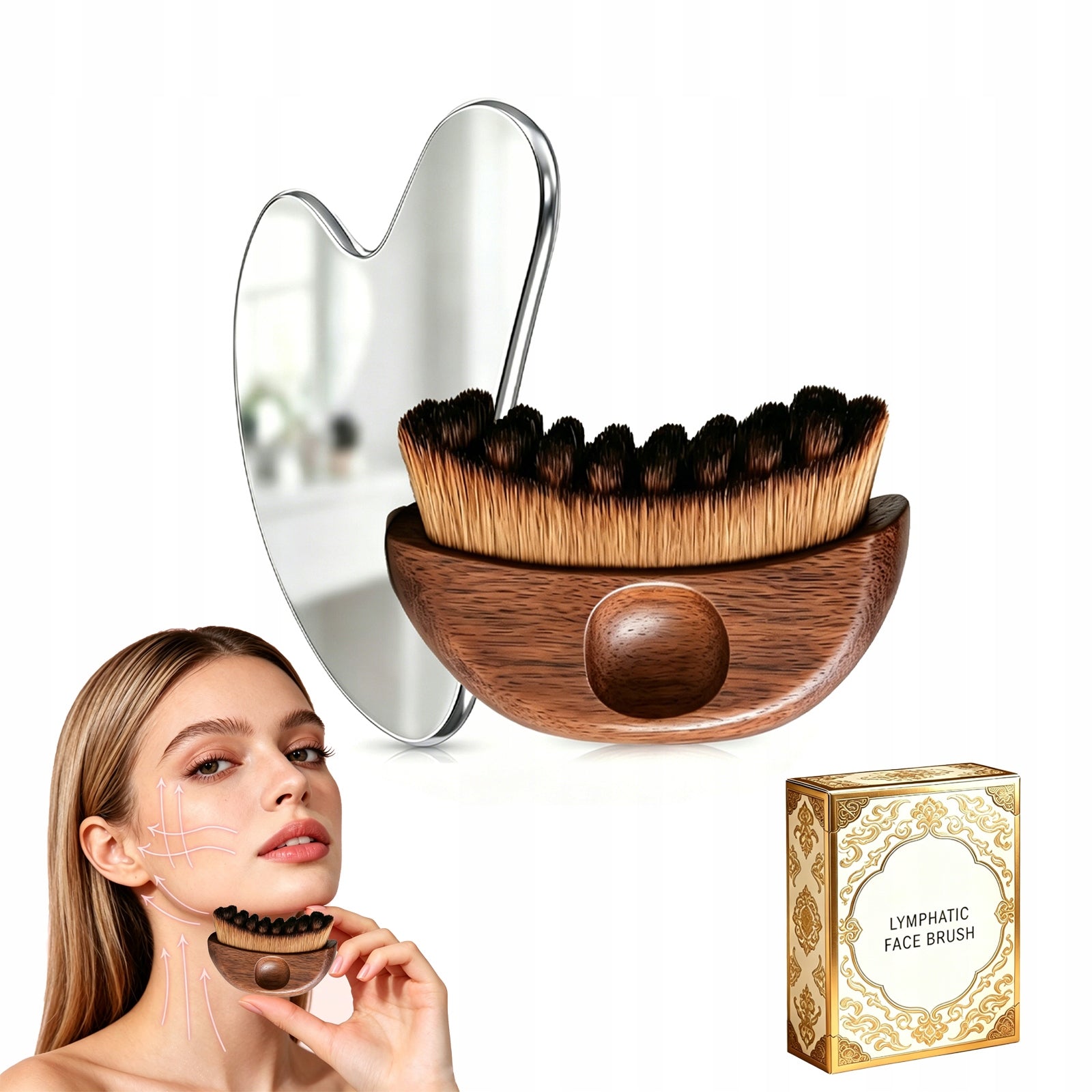 Szczotka do masażu limfatycznego + Gua Sha do pielęgnacji twarzy i ciała