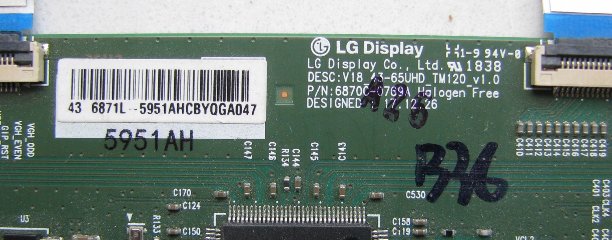 T-con Board 6870C-0769A / V18 43-65 Inch UHD TM120 V1.0 / 6871L-5951A / For LC430EQY 43-Inch Display Manufacturer code 6870C-0769A