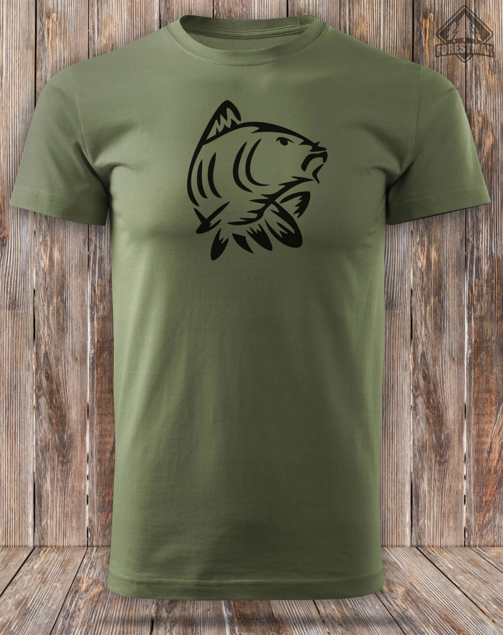 T-shirt for Fisherman khaki 100% cotton large print fish CARP for gift Brand ForestMax