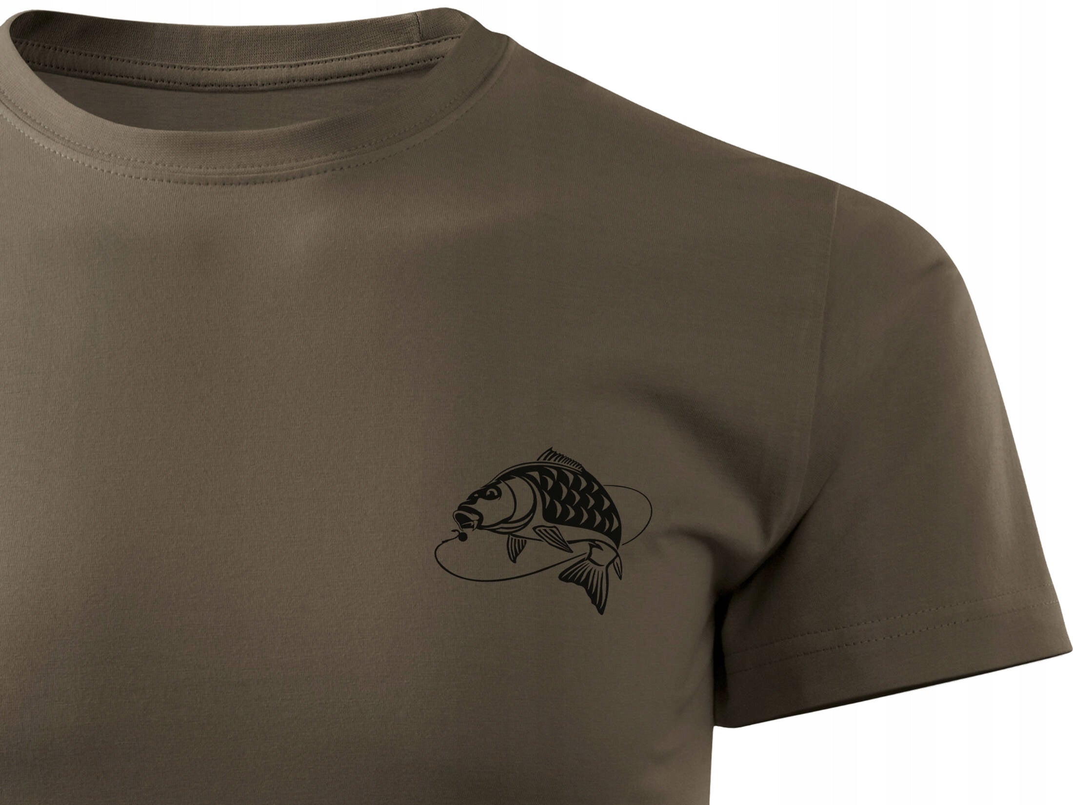 T-shirt with fishing print KARP brown color 100% cotton size 3XL Color brown