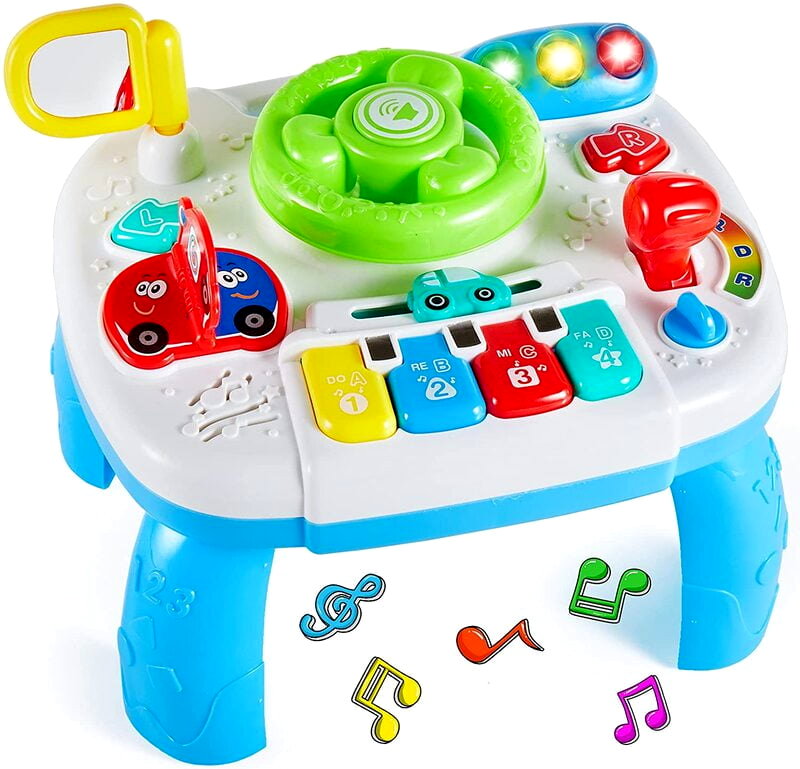 TABLE EDUCATIONAL PANEL INTERACTIVE STEERING WHEEL PIANO CHILDREN Batteries included no