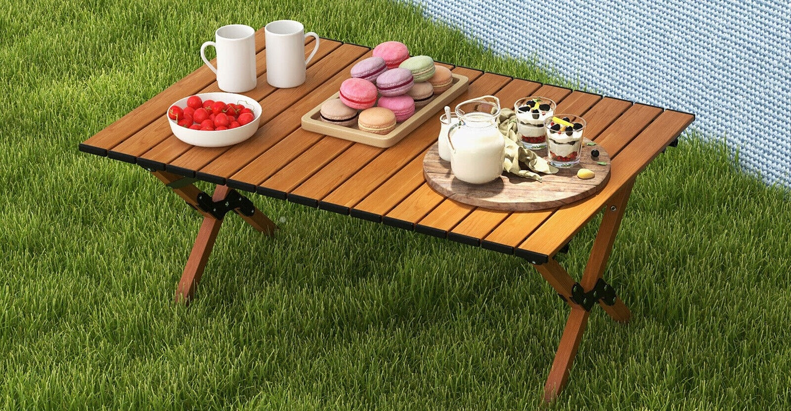 TABLE HIKING TABLE FOLDING CAMPING GARDEN 87 CM X 60 CM ROLLED Color brown