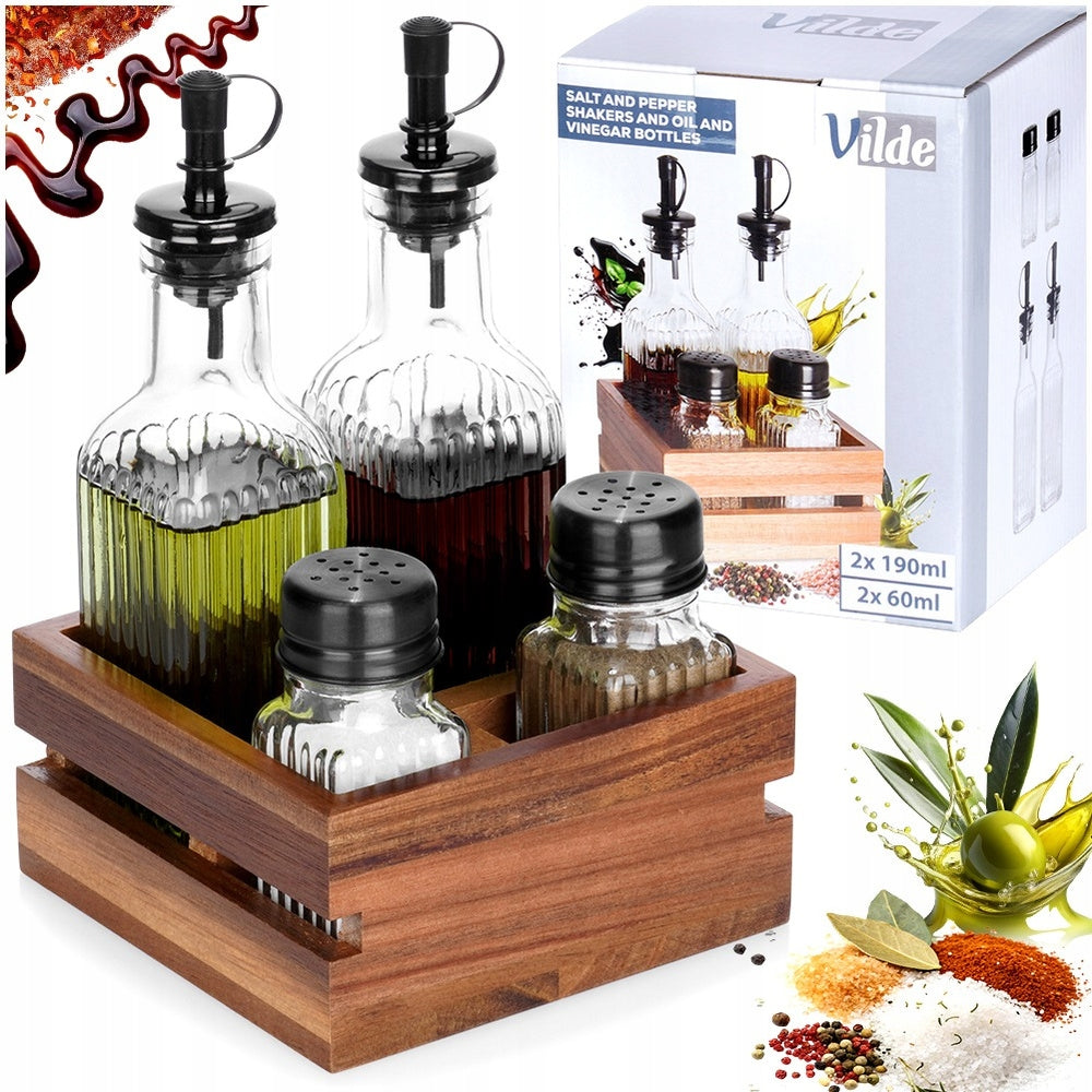 TABLE Salt shaker set pepper shaker oil bottle vinegar in stand