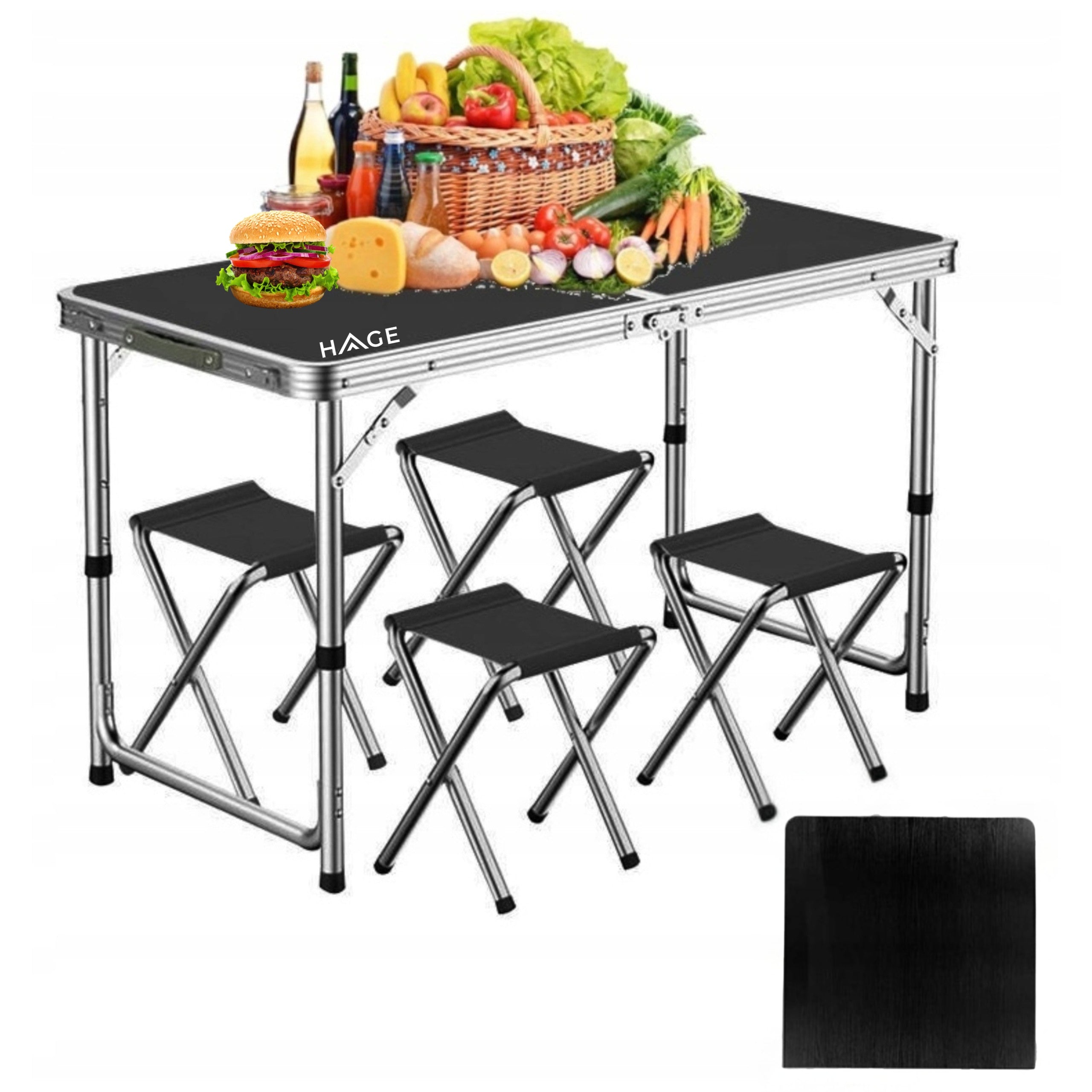 TABLE TOURIST TABLE FOLDING CAMPING SET WITH 4 CHAIRS BLACK