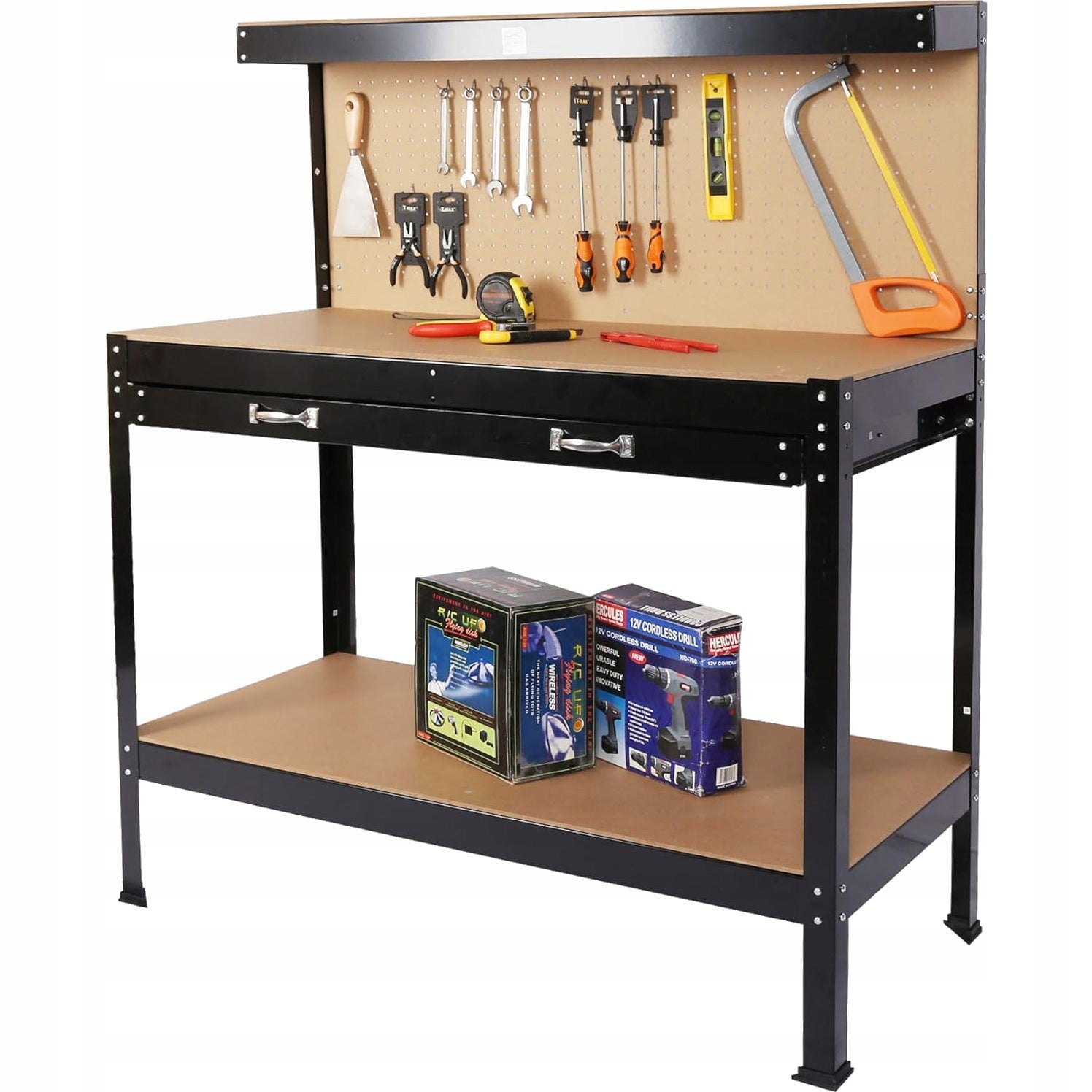 TABLE WORKBENCH TOOL FOR GARAGE WALL WITH DRAWER