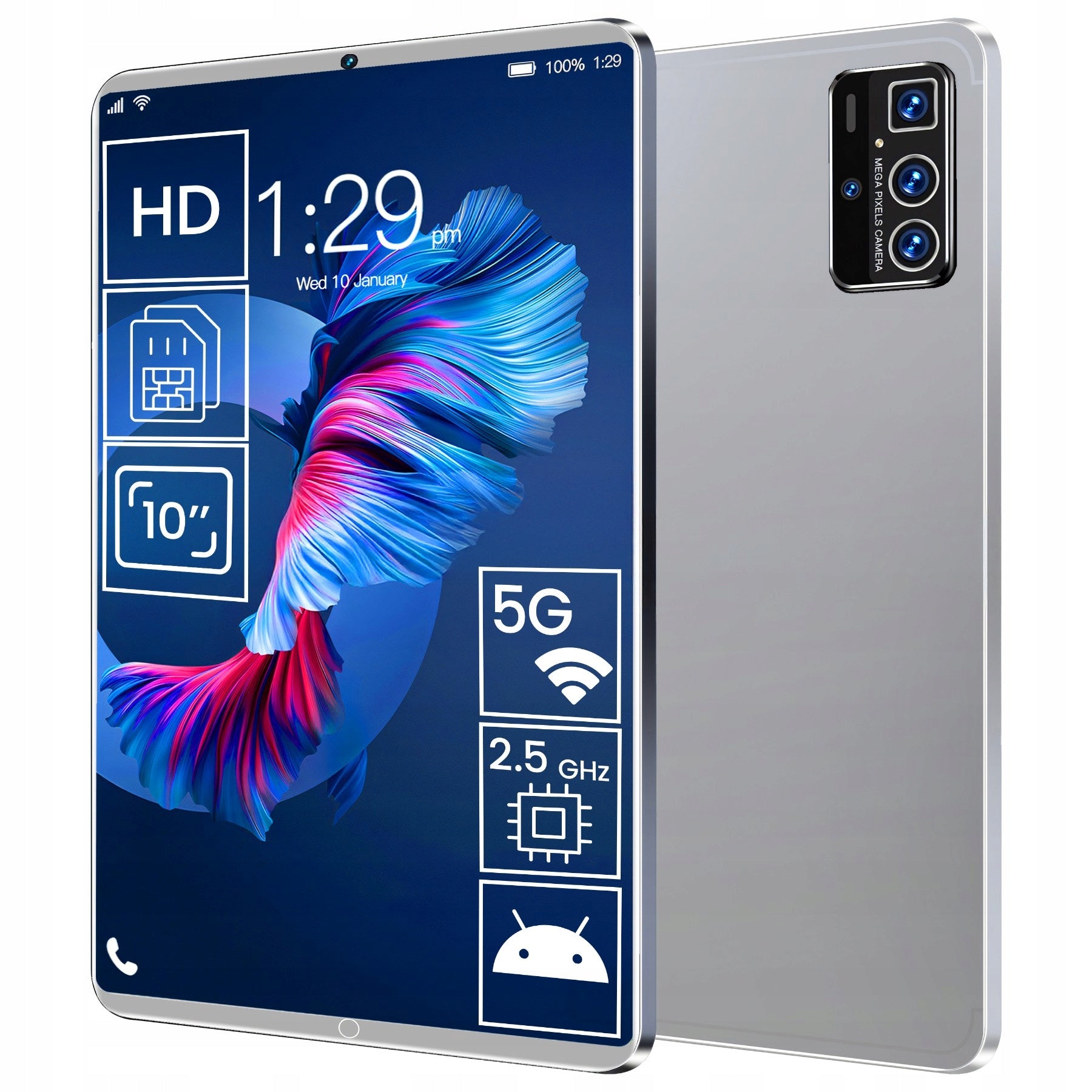 TABLET 4GB+64GB ANDROID WIFI 5G DUAL SIM BT 10'' 500mAh HD SSD DISPLAY