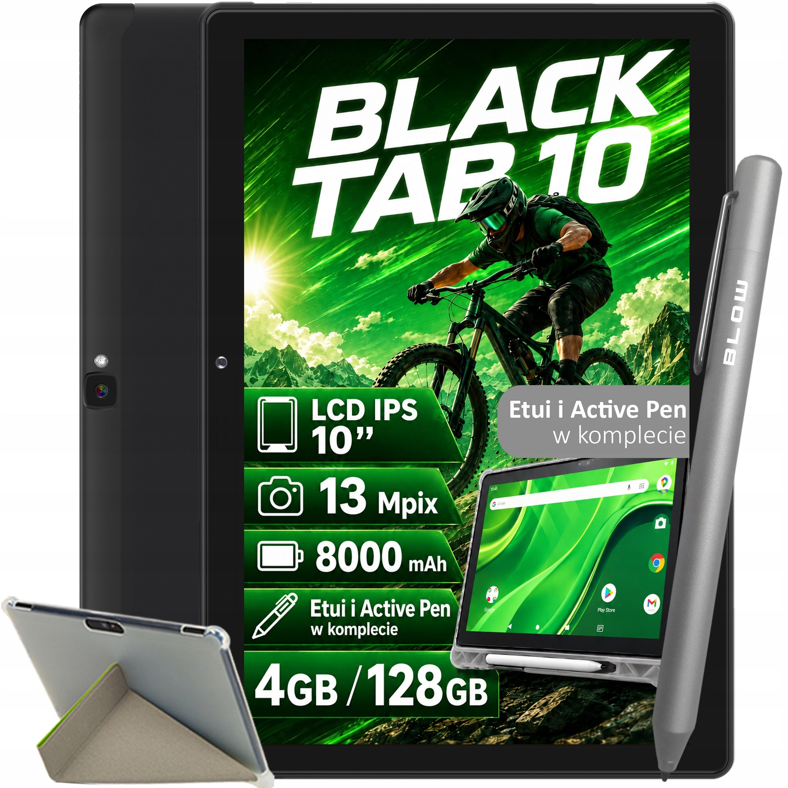 TABLET ANDROID 10" LTE 4/128GB 8000 mAh WIFI GPS SIM CHARGER STYLUS BLACK
