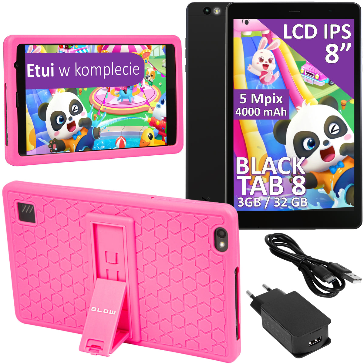 TABLET ANDROID 8" LTE 3/32GB 4000mAh WIFI GPS SIM CHARGER BLACK + CASE