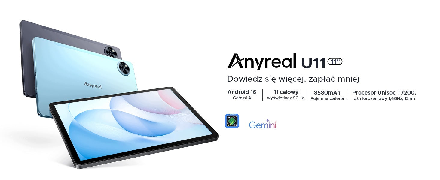 TABLET ANYREAL U11 16/128GB 11 inch 8580mAh WI-FI/GPS/Android 16/2TB/90HZ Manufacturer code U11