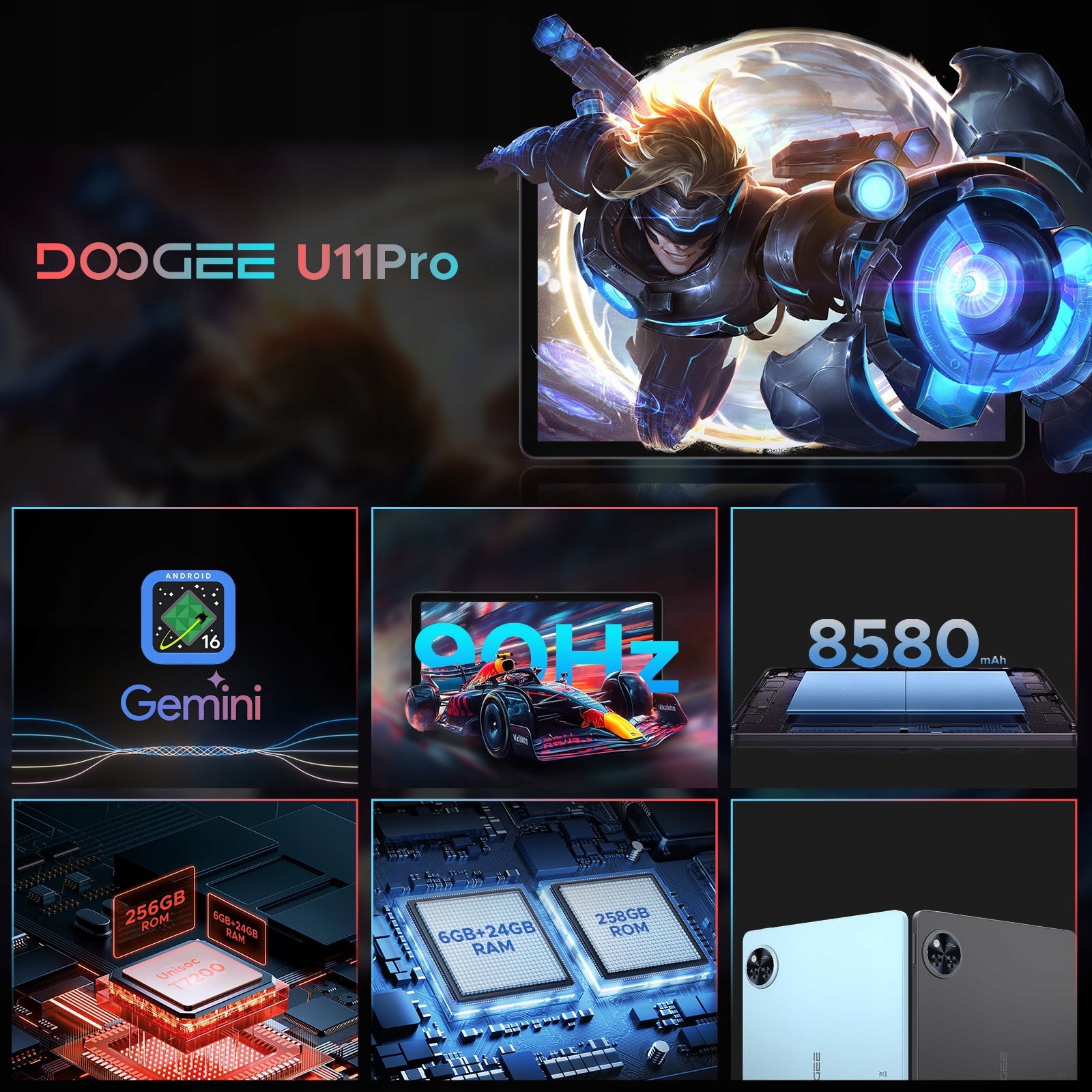 TABLET DOOGEE U11PRO 11”Android 30+256GB 8580mAh 13MP/90Hz/OTG/WIFI/2TB TF Manufacturer code U11PRO-gray