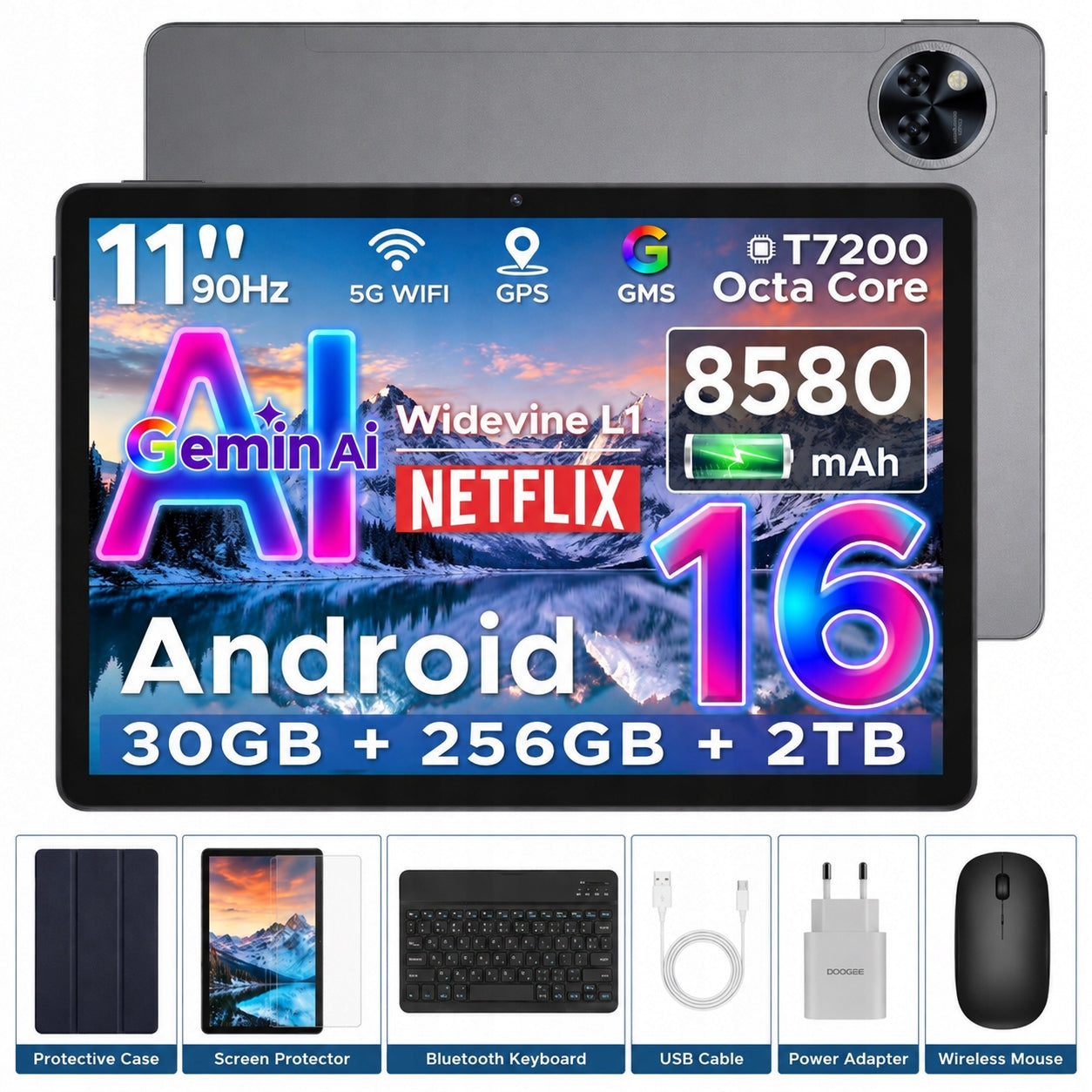 TABLET DOOGEE U11PRO 11”Android 30+256GB 8580mAh ZESTAW ETUI MYSZKA RYSIK