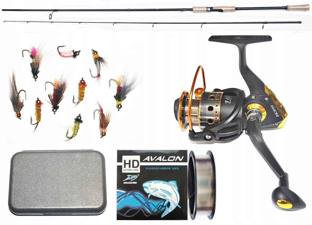 TACHIBANA ULTRA LIGHT 270 / 2-8gr. + REEL KFB 3000 + FLIES + BOX.