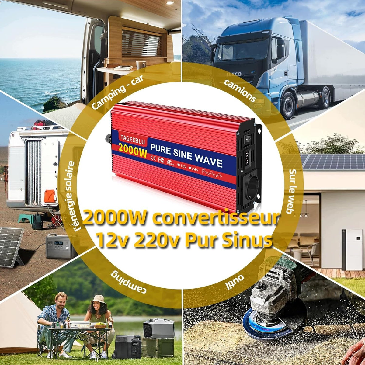 TAGEEBLU 24V 230V 2000W Pure Sinus LCD Peak 4000W Converter Brand no brand