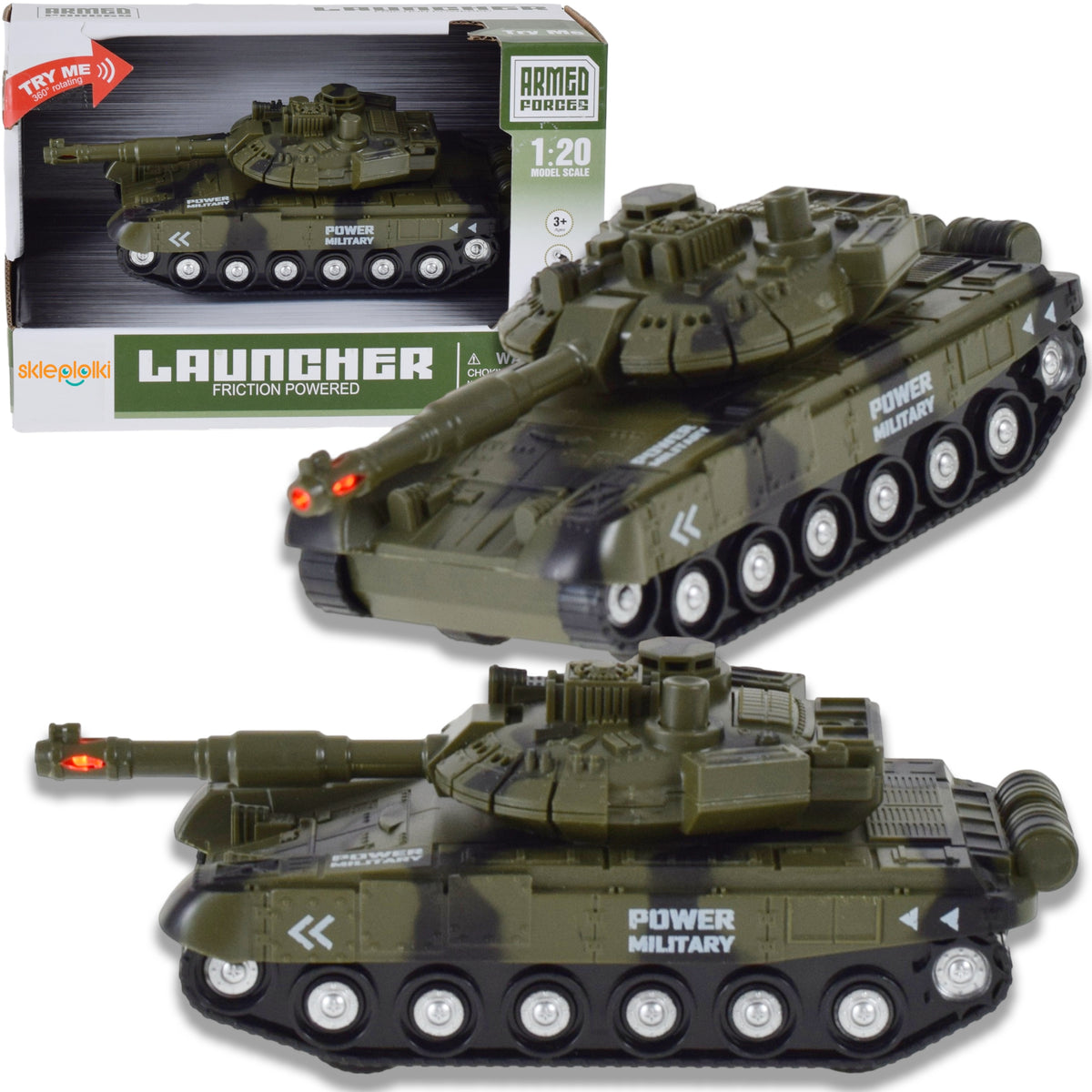 TANK MILITARY TOY GREEN CAMO WITH SOUND LIGHT EFFECTS SAFE