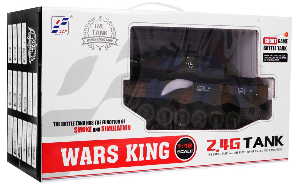 TANK REMOTE CONTROLLED RC LEOPARD SCALE 1:18 SHOOTS SMOKE + SHIELD Packaging status original