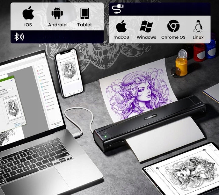 TATTMUSE Bluetooth Tattoo Printer 10 Sheets Paper Black Packaging status original