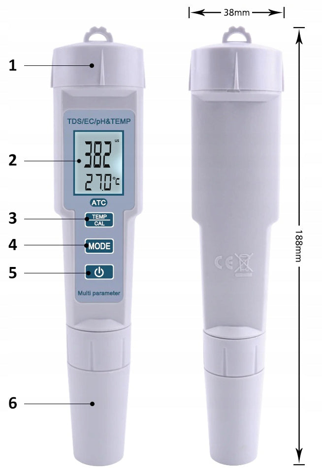 TDS EC Temp 4in1 Water Hardness pH Tester Meter Brand Tessa