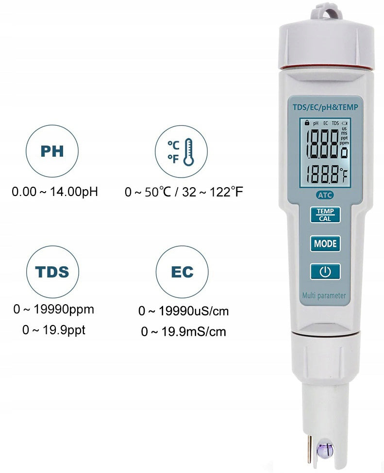 TDS EC Temp 4in1 Water Hardness pH Tester Meter Kind tester