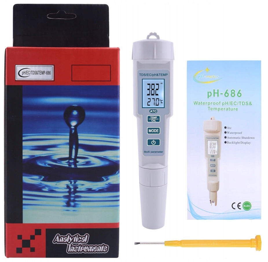 TDS EC Temp 4in1 Water Hardness pH Tester Meter Manufacturer code pH-686