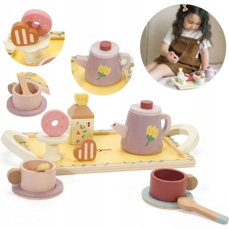 TEA AND DESSERTS WOODEN SET FOR CHILDREN TABLEWARE PLATES CUPS 3+