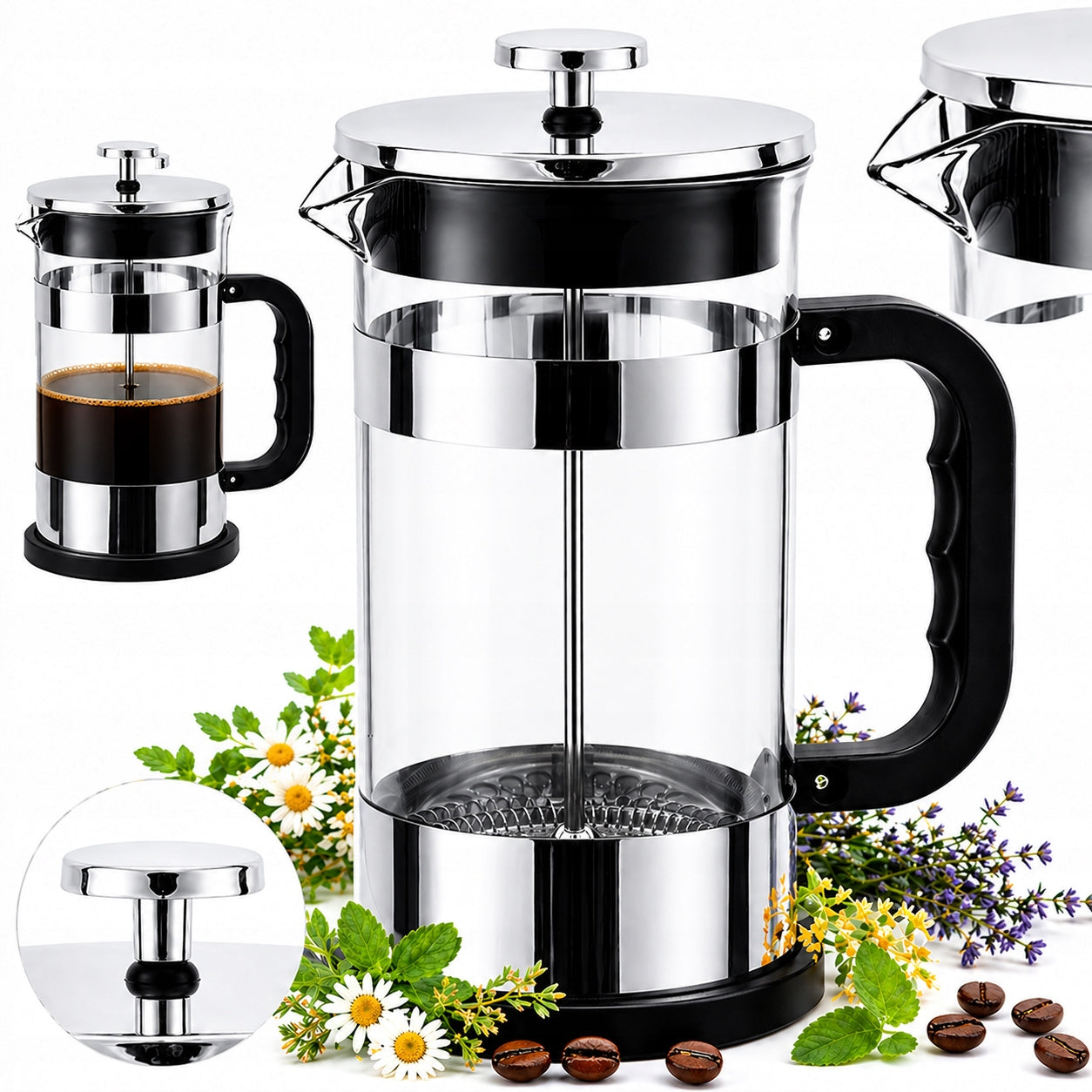 TEA INFUSER HERBS COFFEE MAKER GLASS JUG 6 CUPS 800ML