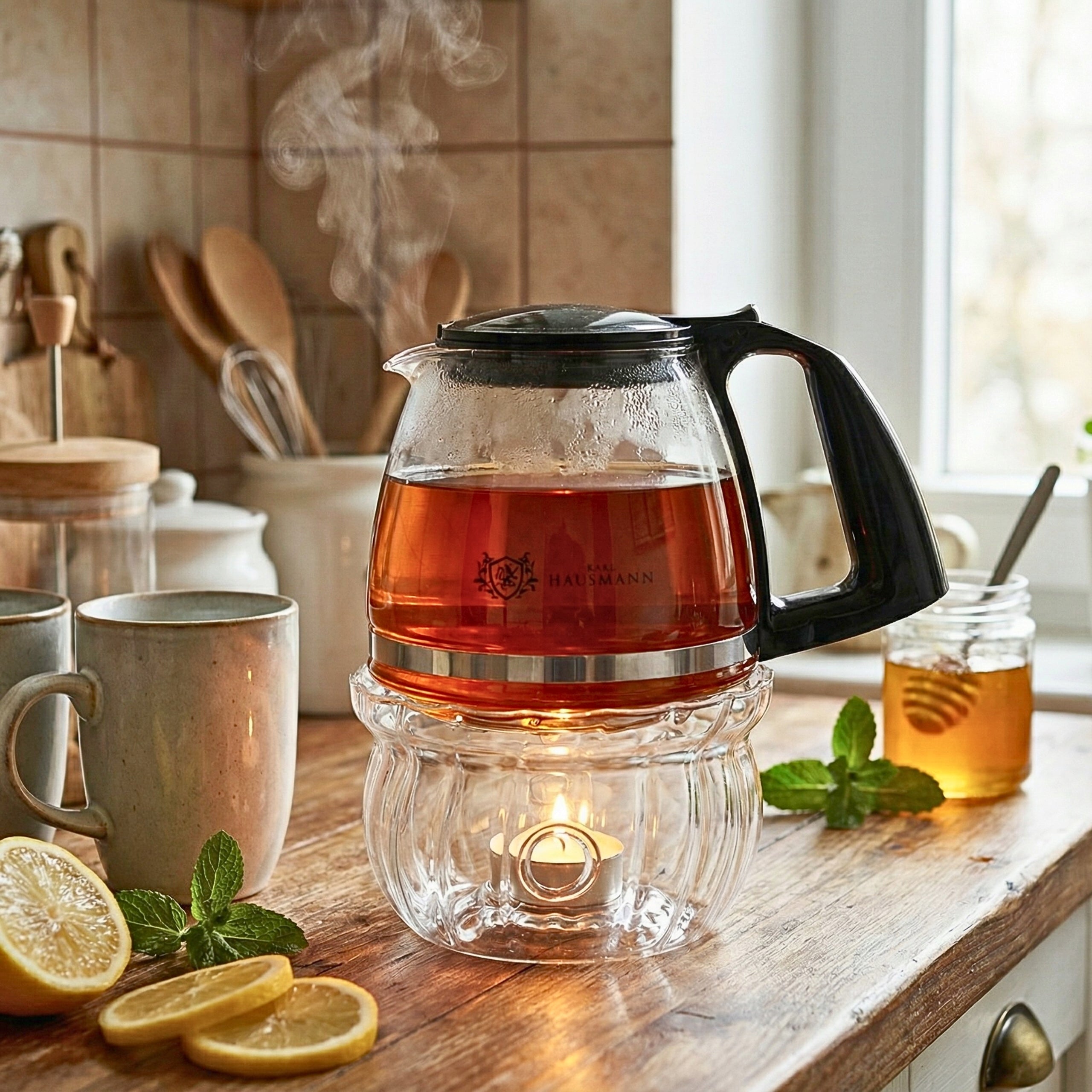 TEA POT GLASS HEAT RESISTANT 1500ML INFUSER WITH RAY HEATER Manufacturer code CZAJNIK DO HERBATY ŻAROODPORNY Z SITKIEM 1500