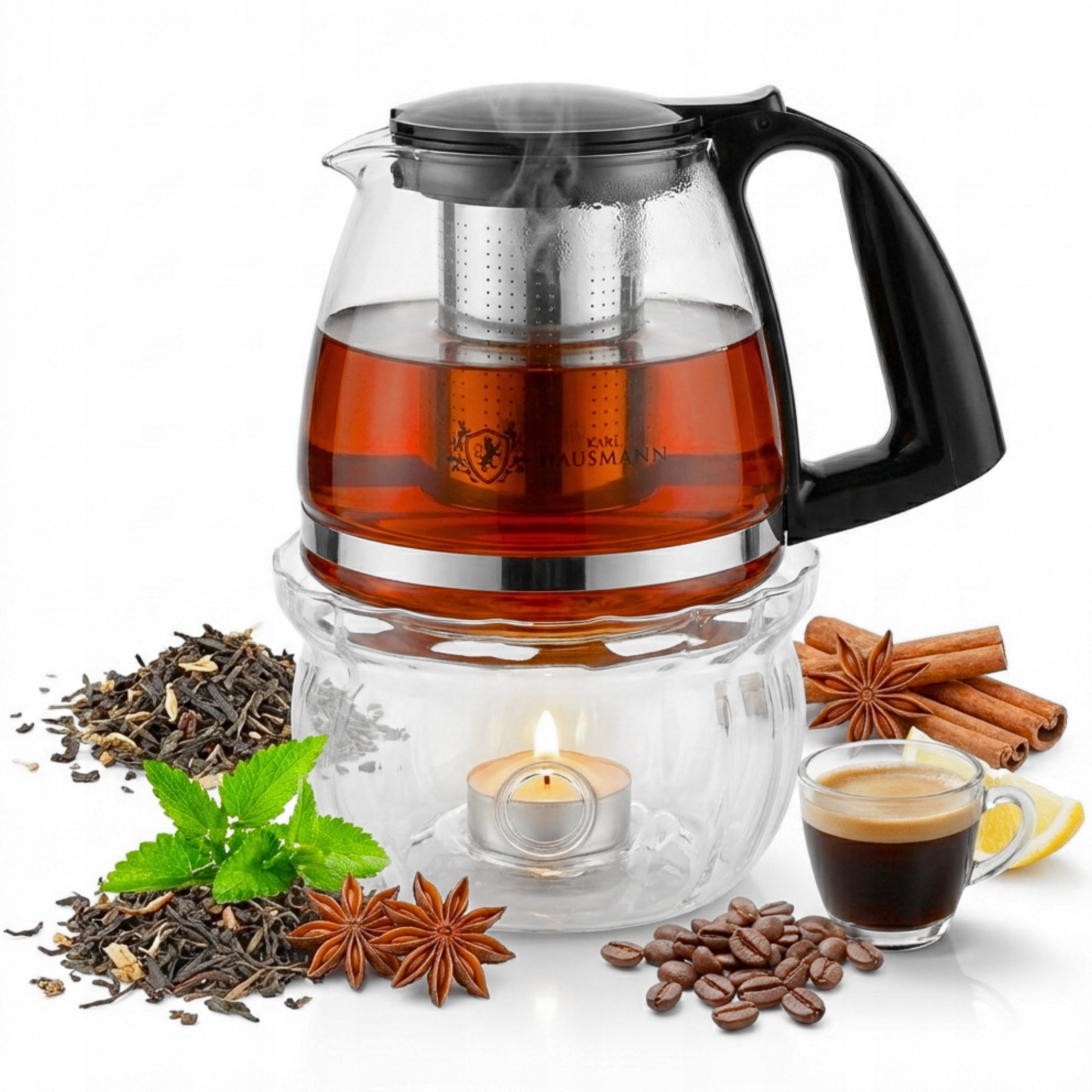 TEA POT GLASS HEAT RESISTANT INFUSER WITH HEATER 750ML