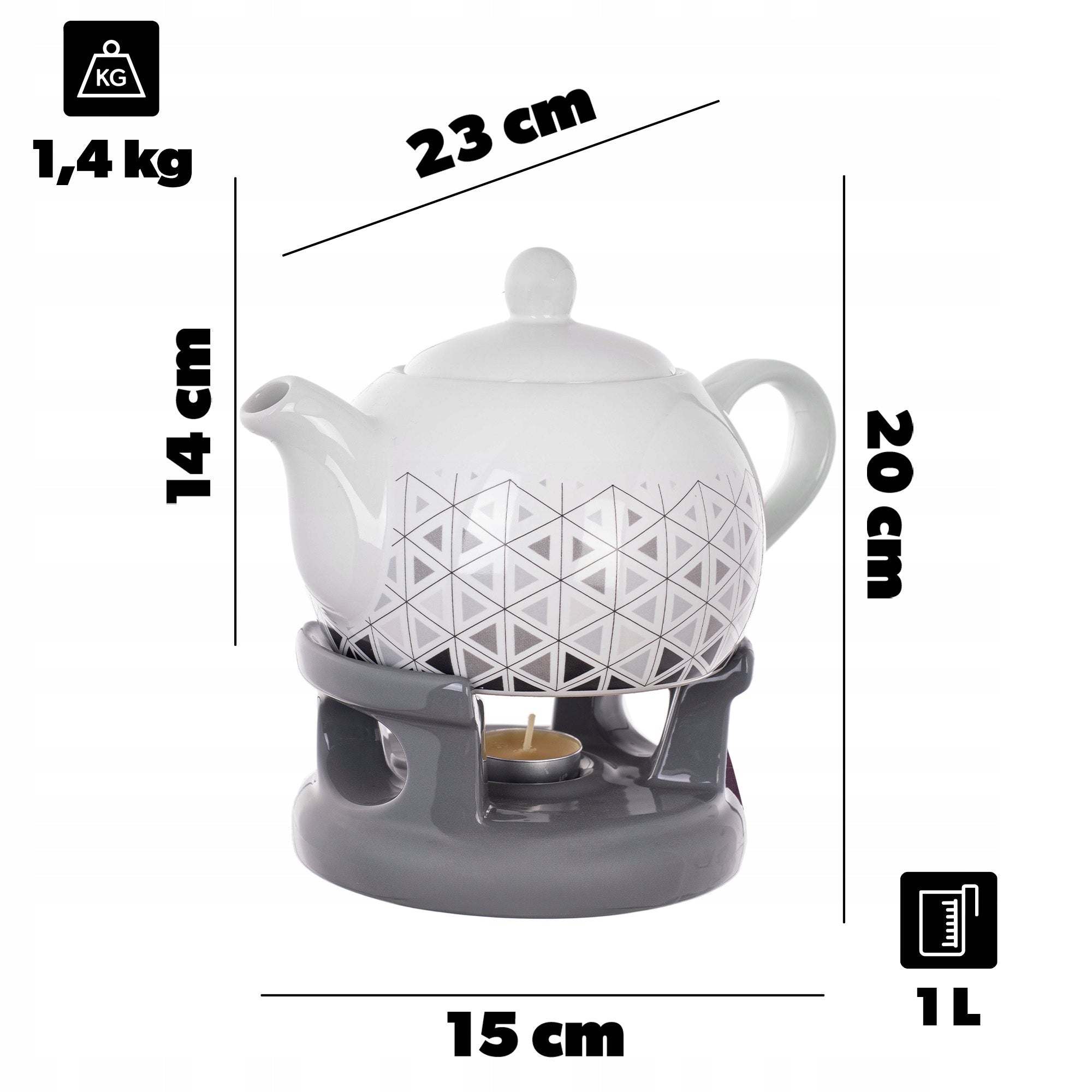TEA POT WITH HEATER 1L CERAMIC FOR TEA KETTLE GREY Manufacturer code K16539
