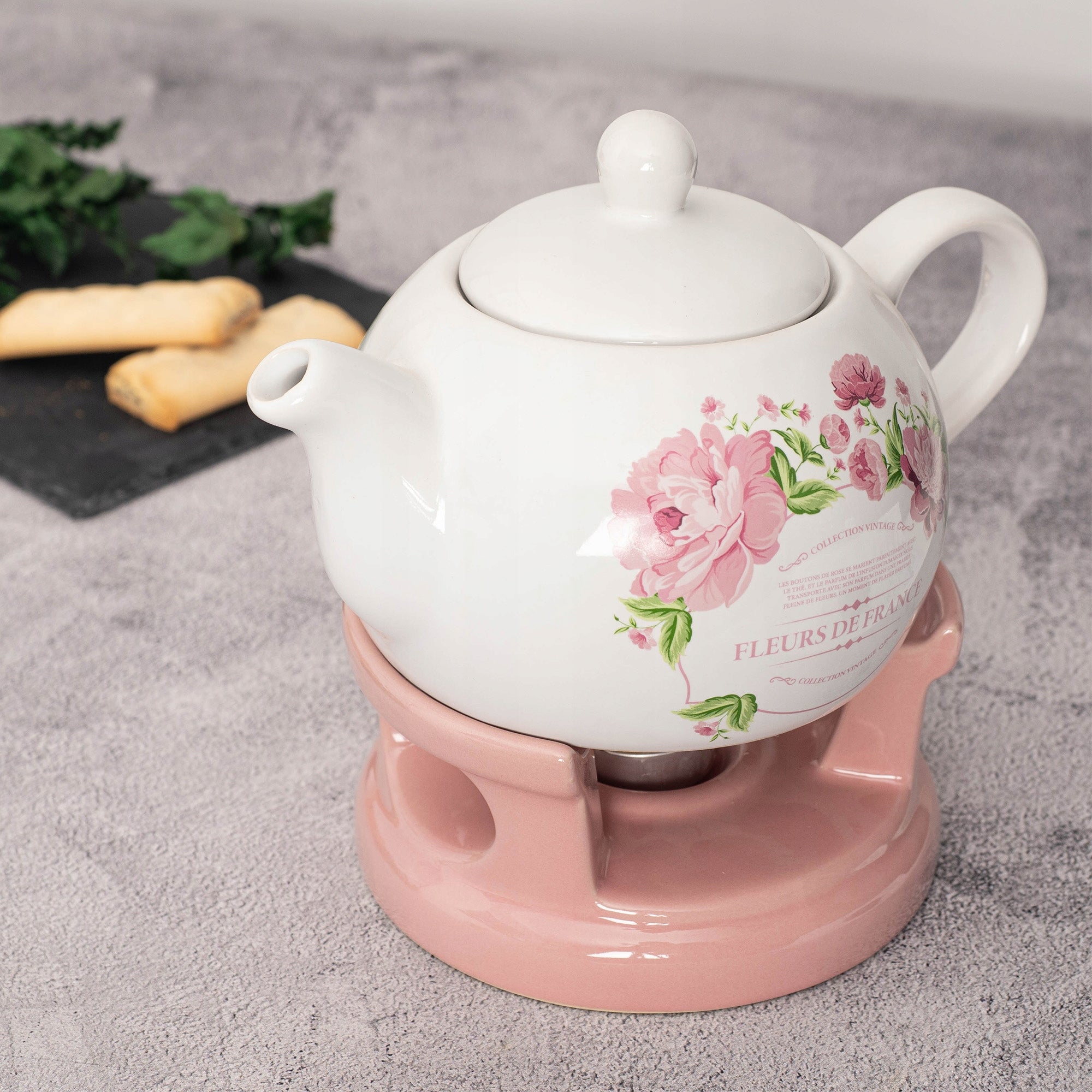 TEA POT WITH HEATER 1L CERAMIC TEA KETTLE PINK Packaging status original