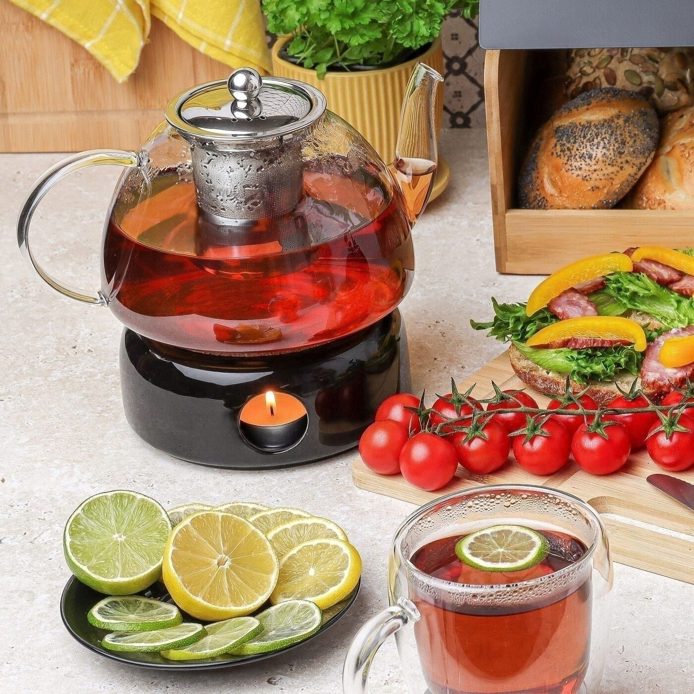 TEA POT with HEATER Borosilicate INFUSER Tadar Carina 1,2l Packaging status original