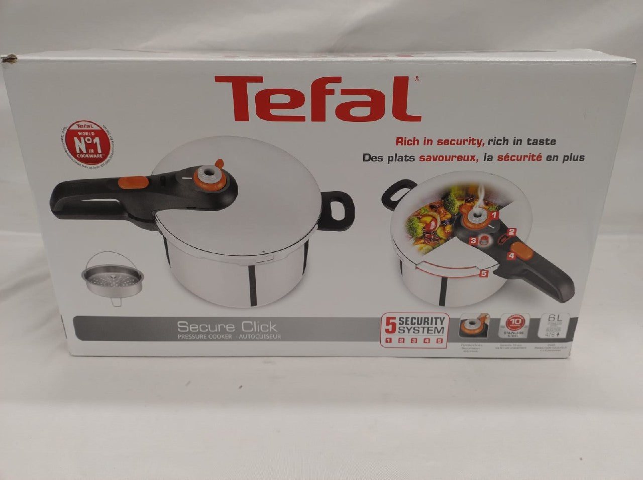 TEFAL SECURE CLICK PRESSURE COOKER 6L + STEAM BASKET INDUCTION