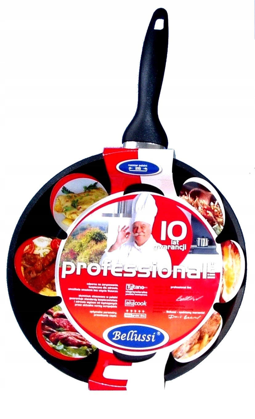 TEFLON PAN TRADITIONAL 24CM BELLUSSI FAT-FREE GRANITE ALUCOOK Packaging status original