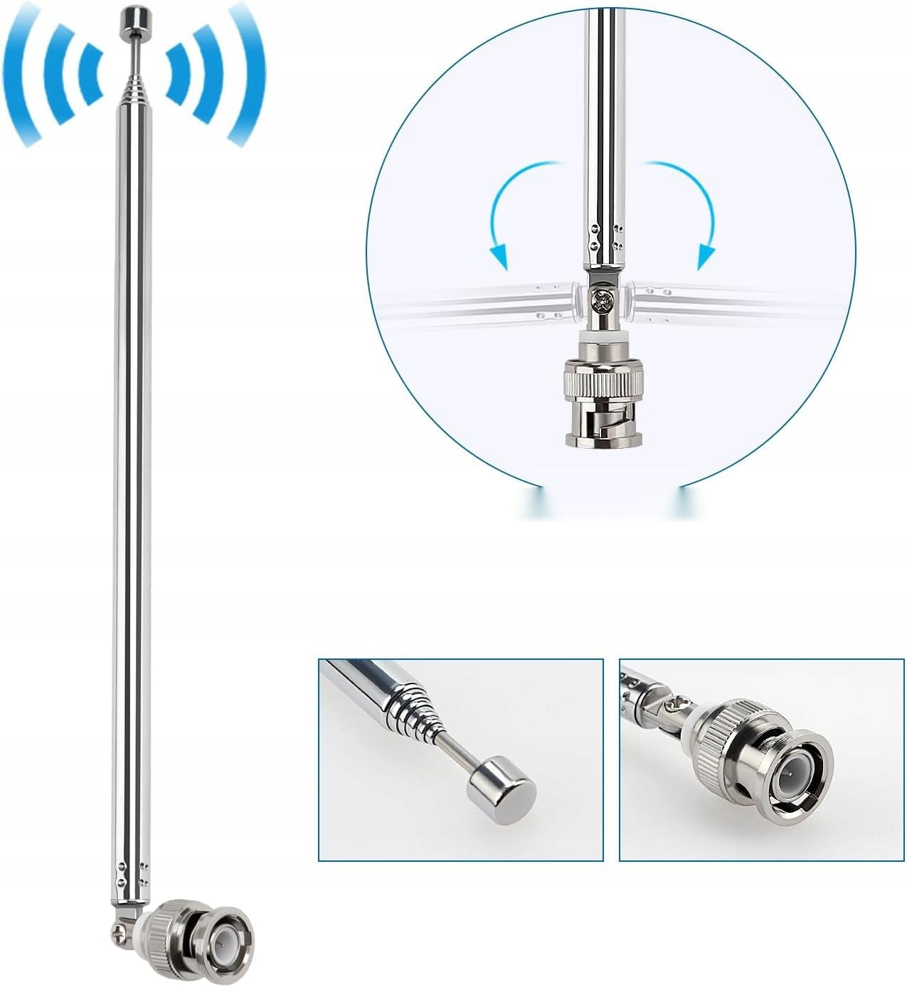 TELESCOPIC ANTENNA 100CM 7-SECTION WITH BNC CONNECTOR FOR TV DAB FM RADIO Manufacturer code 5908107859512