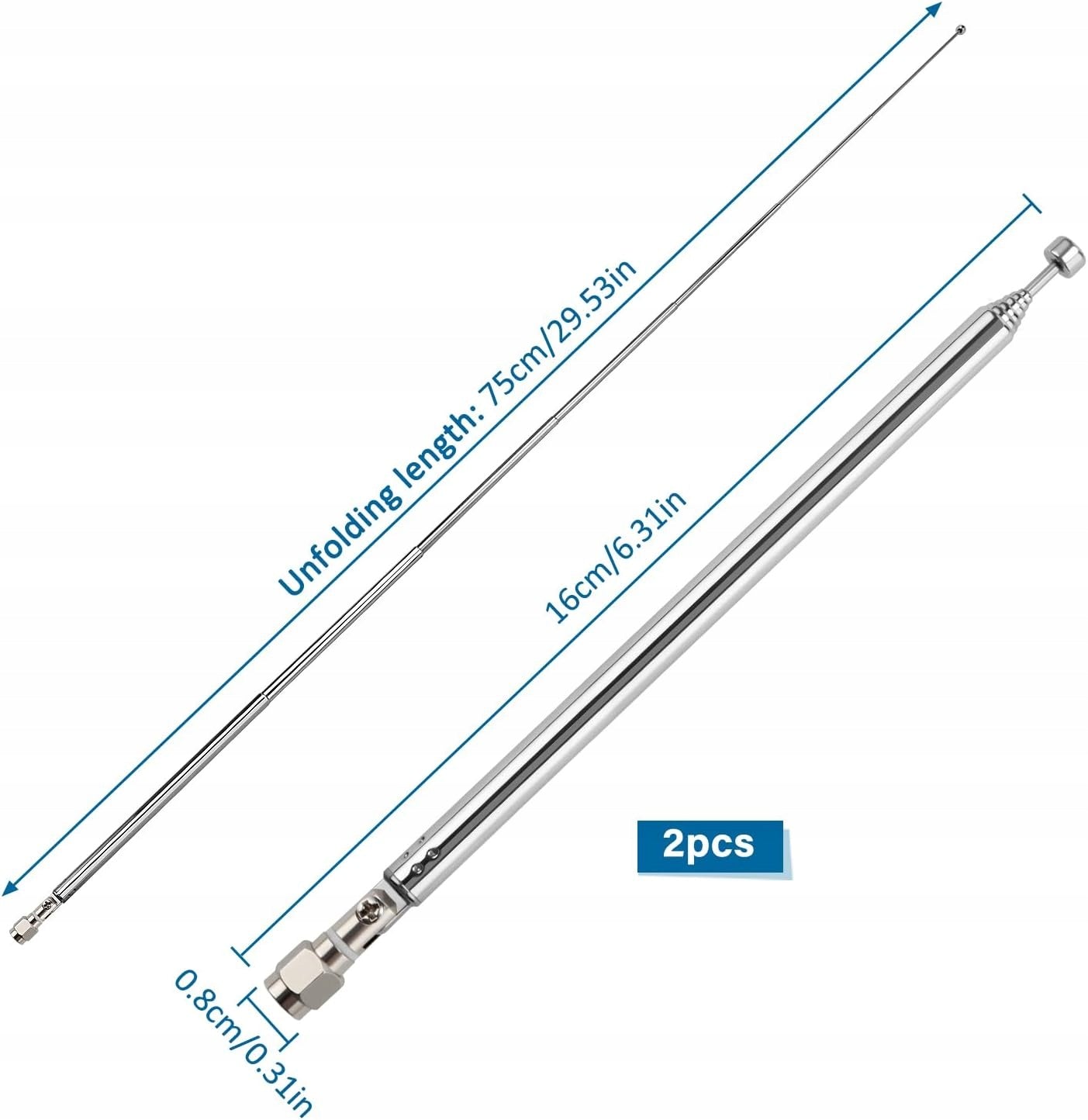 TELESCOPIC ANTENNA 75CM 2 PIECES 7 SECTIONS MALE SMA FOR TV RADIO Brand no brand