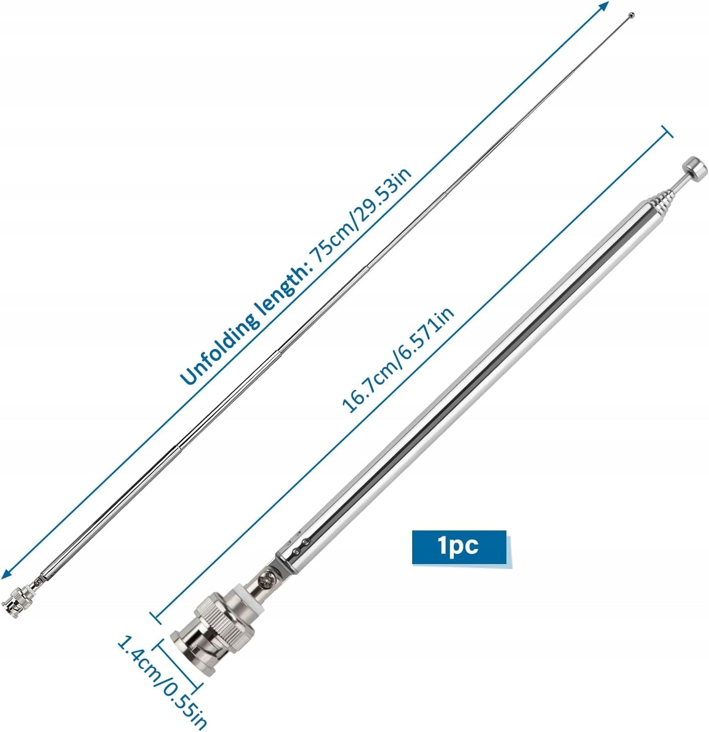 TELESCOPIC ANTENNA 75CM BNC RADIO TV DAB FM AM STEREO SILVER PART Brand no brand
