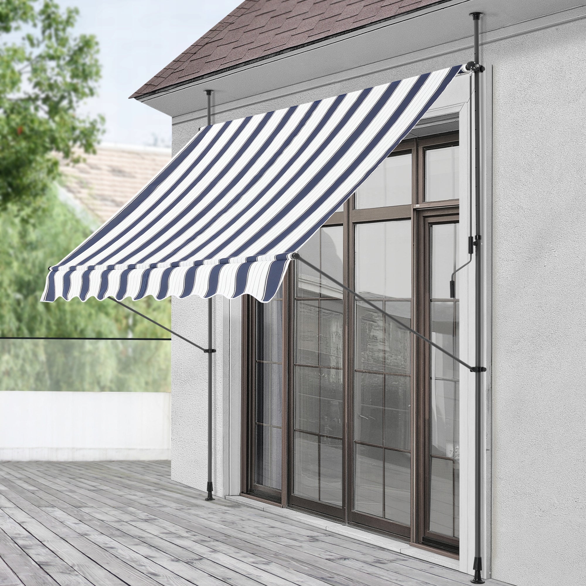 TELESCOPIC BALCONY TERRACE AWNING 300x120x220-309cm, blue/ white Manufacturer code 3850AASA