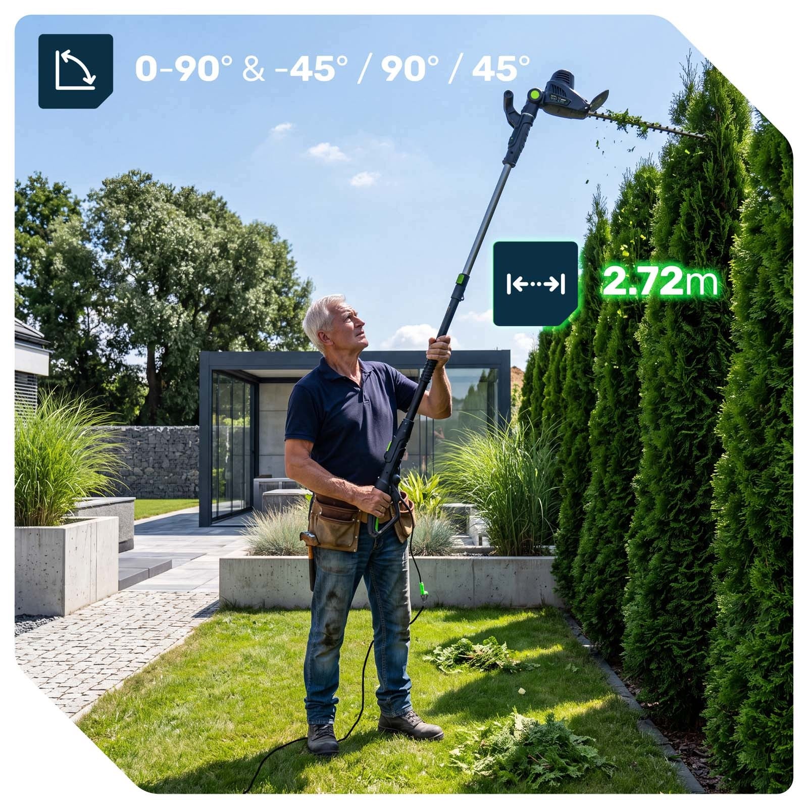 TELESCOPIC BOOM HEDGE TRIMMER 2,7M ELECTRIC DUALCUT 2IN1 Packaging status original