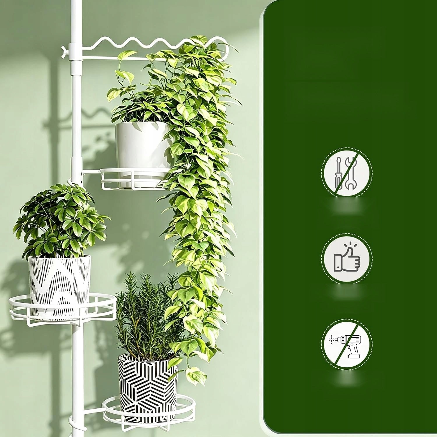 TELESCOPIC FLOWER RACK 4 SHELVES METAL ADJUSTABLE 122-290 cm WHITE Furniture height 290 cm
