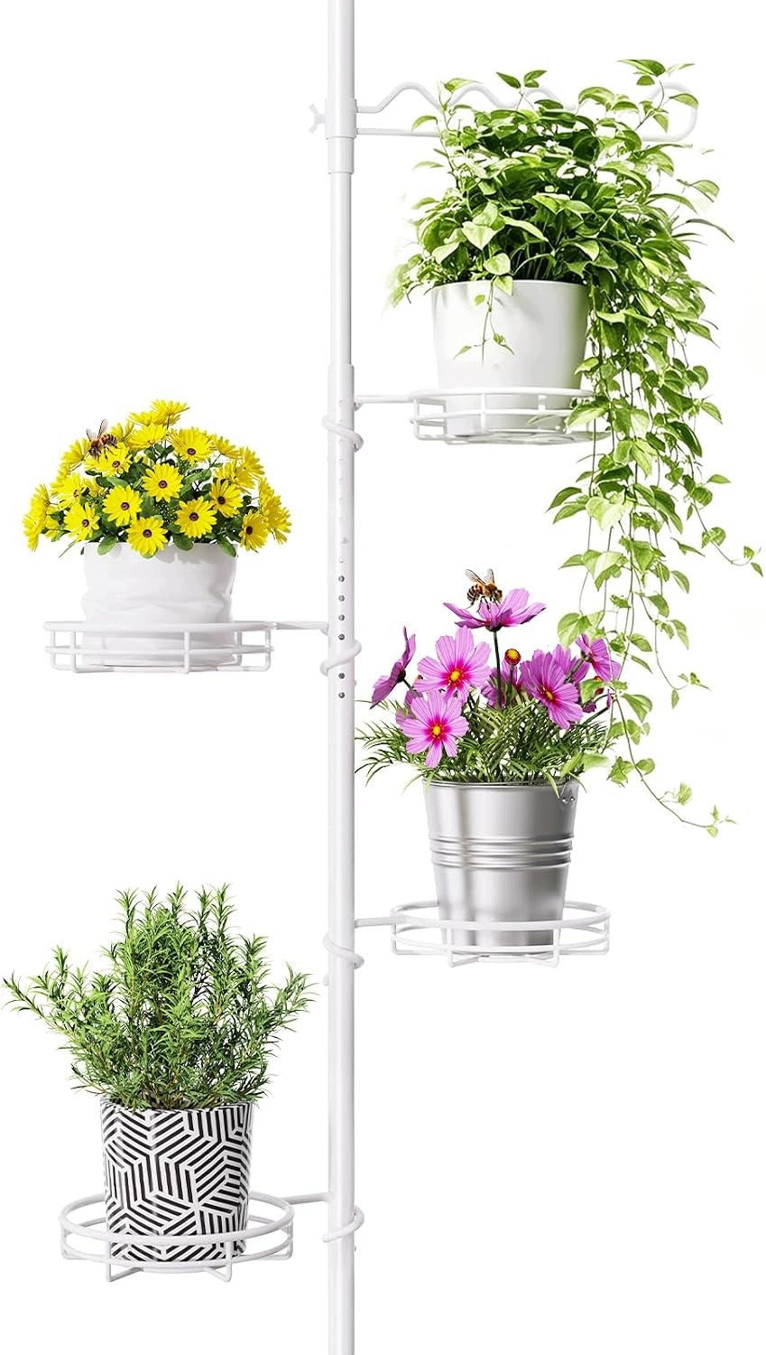 TELESCOPIC FLOWER RACK 4 SHELVES METAL ADJUSTABLE 122-290 cm WHITE