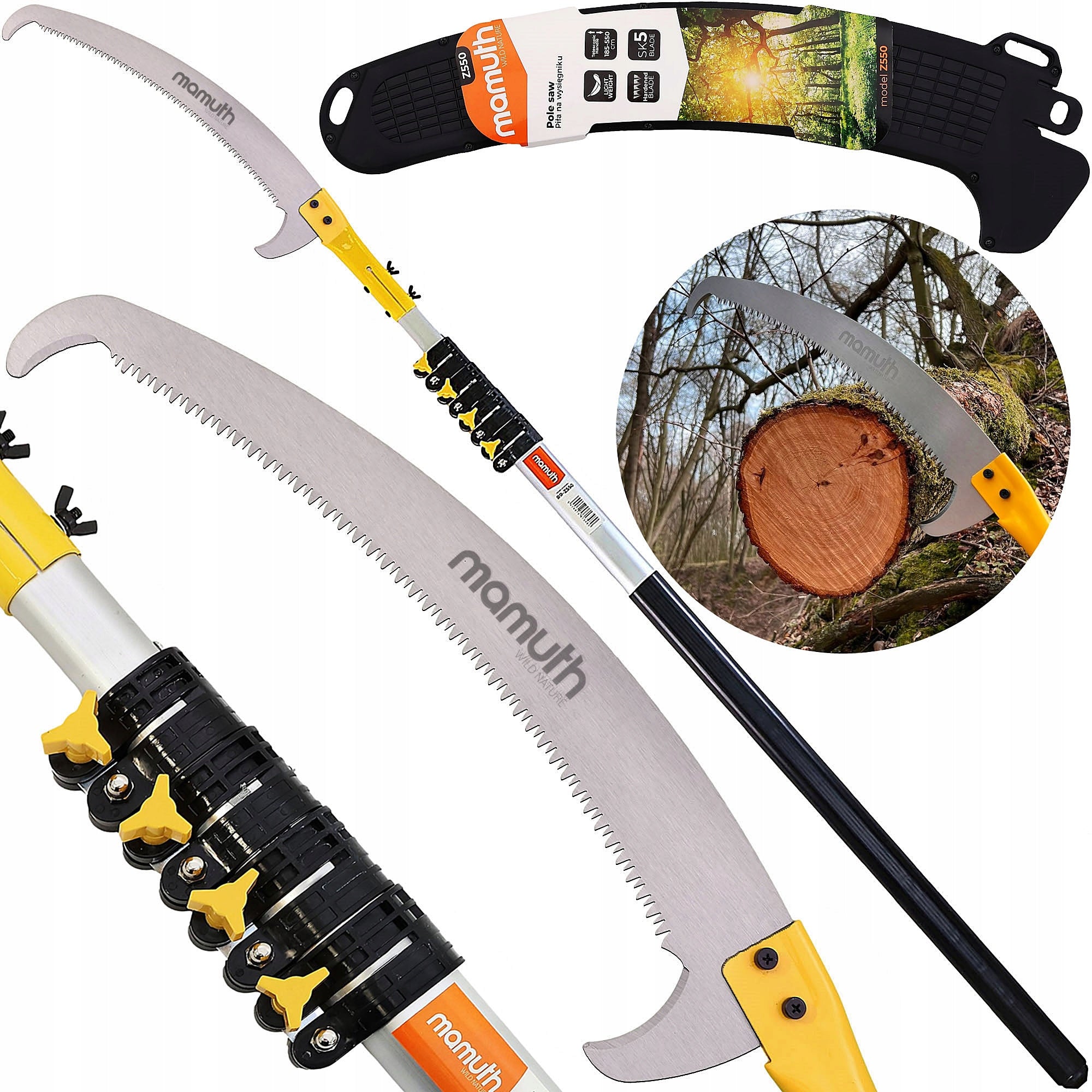 TELESCOPIC HAND SAW ON BOOM FOR BRANCHES WITH HOOK 5,5M 550CM MAMUTH