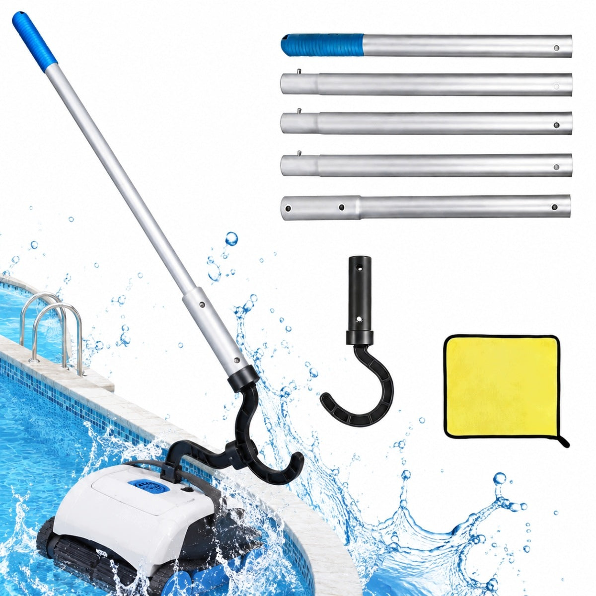 TELESCOPIC POLE WITH HOOK 185 CM FOR POOL ROBOT PREMIUM STRONG HIT