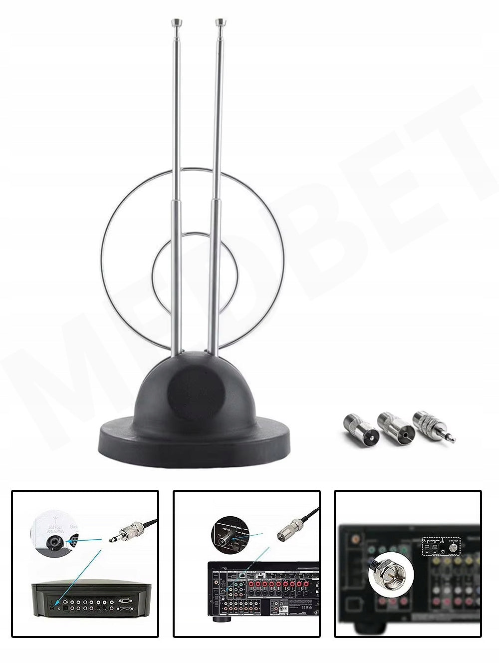 TELESCOPIC RADIO ANTENNA FM HOME THEATER RADIO TOWER +4 DIFFERENT TIPS Brand no brand