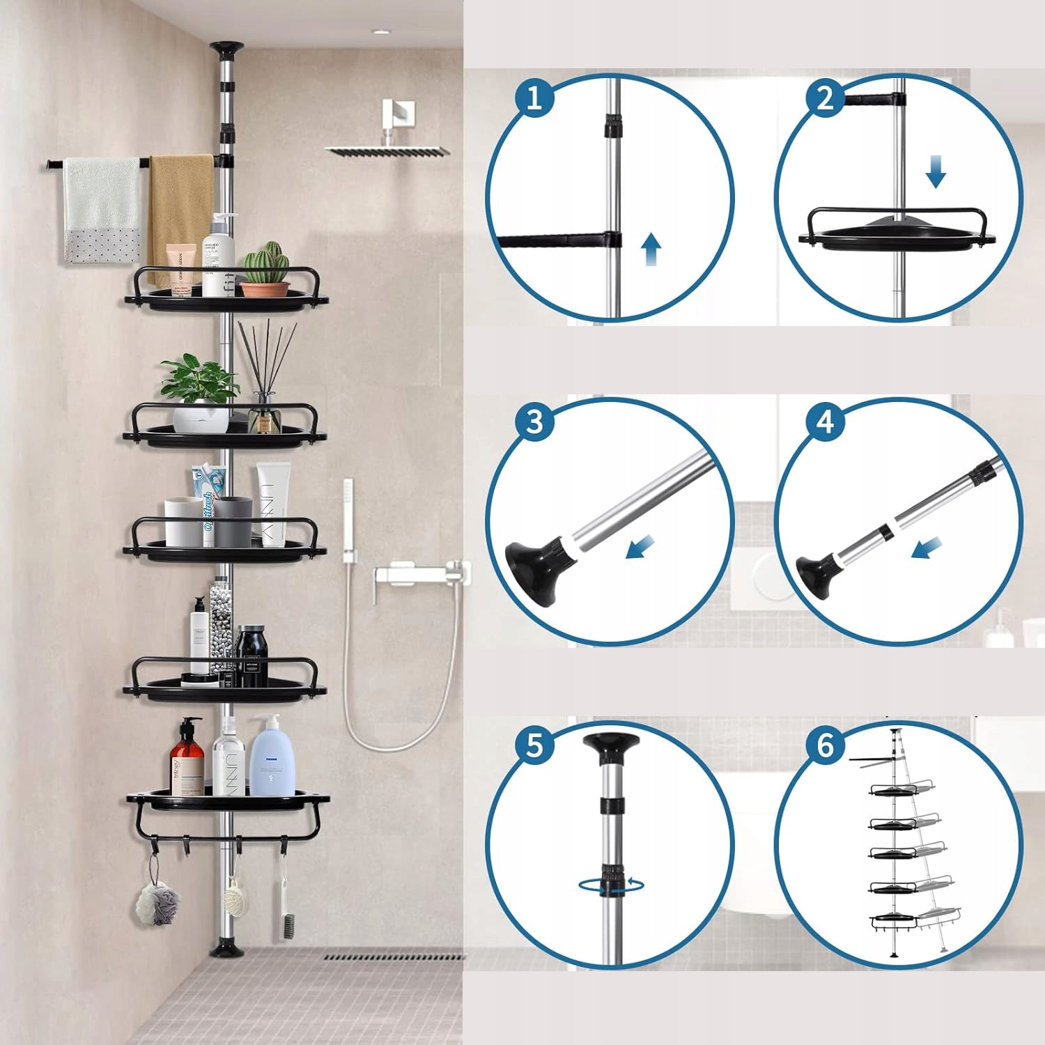 TELESCOPIC SHOWER RACK, CORNER RACK, BATHROOM RACK 95-300CM Brand no brand