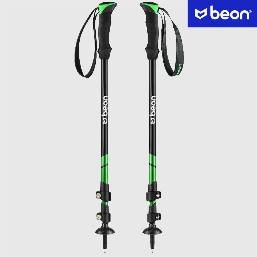 TELESCOPIC TREKKING POLES FOR NORDIC WALKING ADJUSTABLE IN THE MOUNTAINS BEON Color green