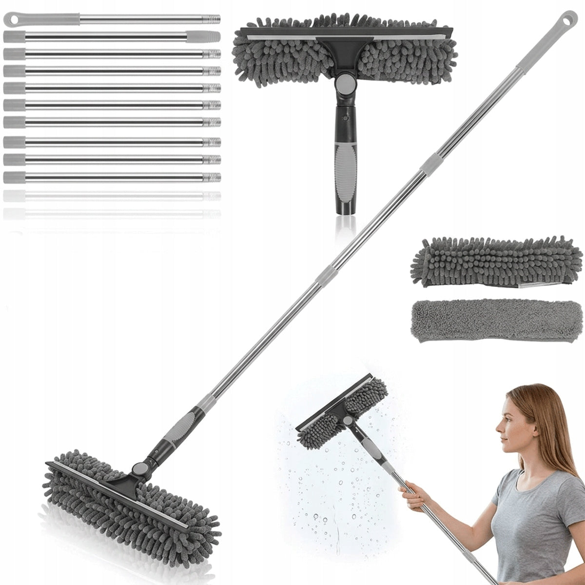 TELESCOPIC WINDOW WASHER 4.25 M MOP STREAK PULLER FOR WINDOWS LONG SET