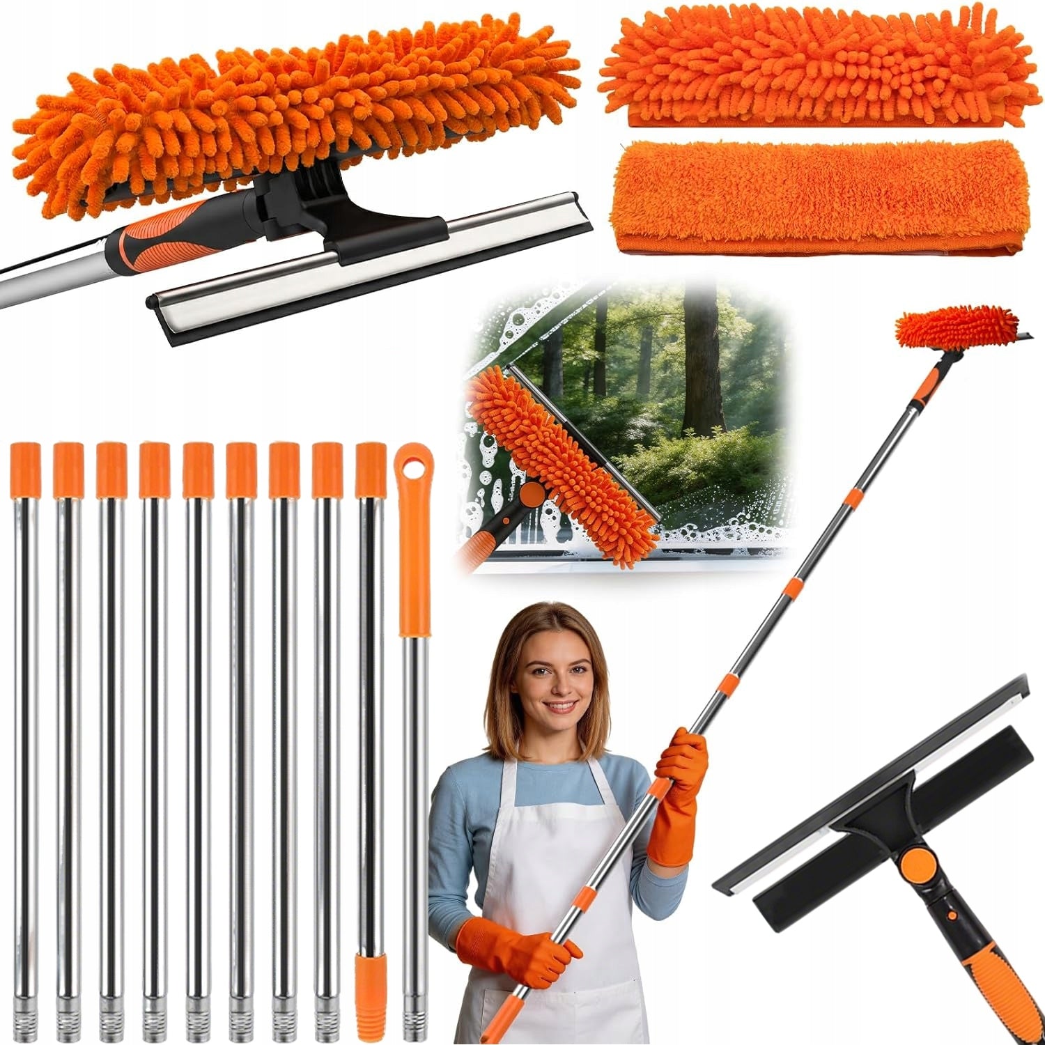 TELESCOPIC WINDOW WASHER 4,25M MOP STREAK PULLER FOR WINDOWS LONG 2IN1