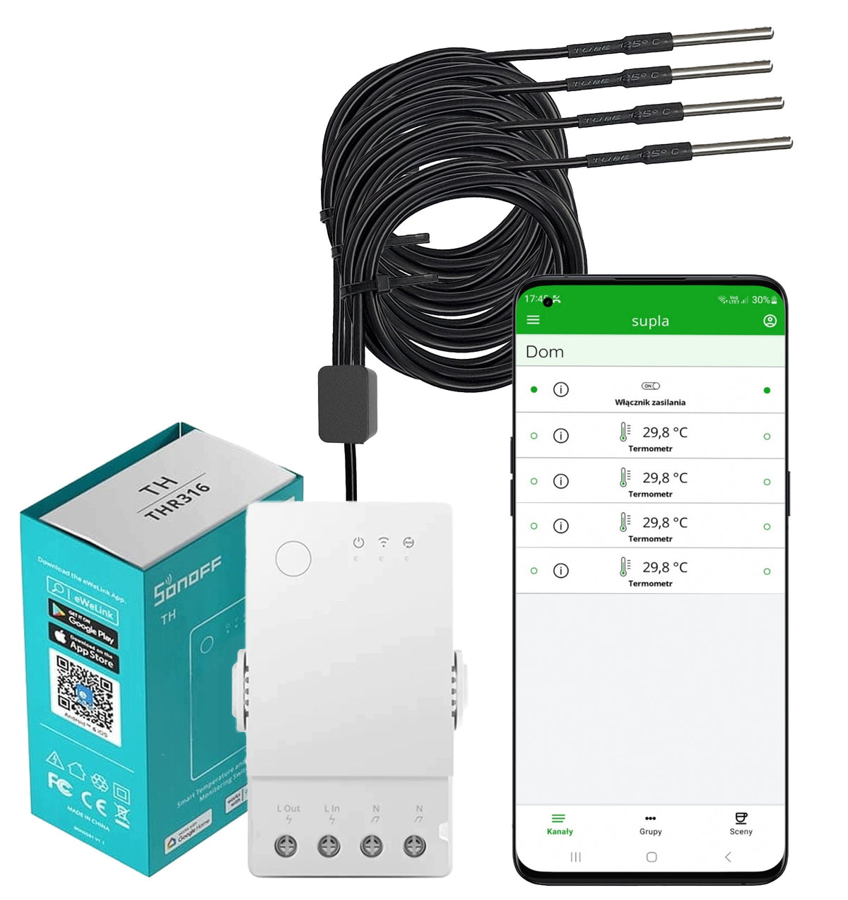 TEMPERATURE SENSOR THERMOSTAT WiFi PRELOADED SUPLA Sonoff THR316 DS18B20 4x2mb