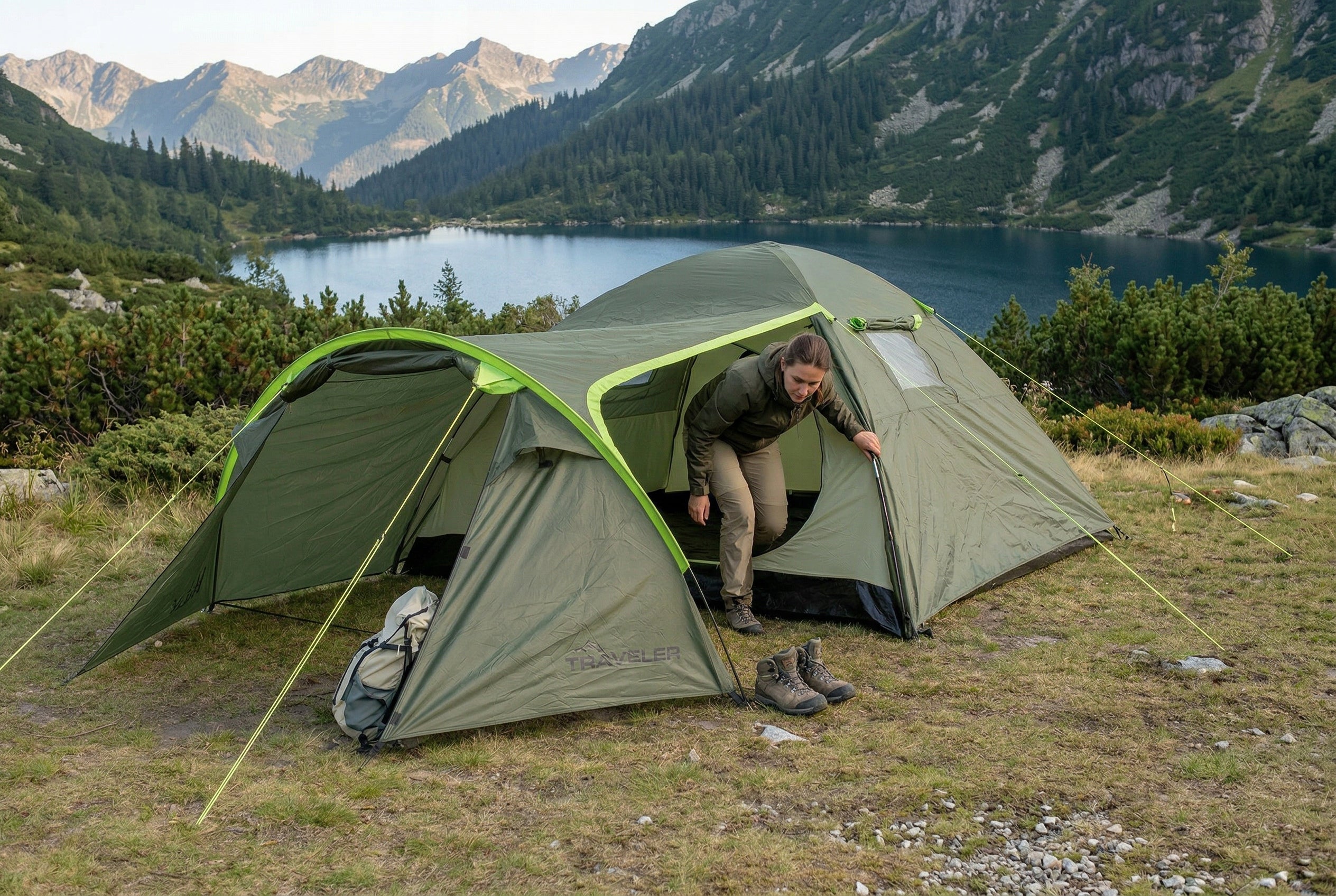 TENT 3 PERSON TOURIST CAMPING VESTIBULE TROPICS 410x240cm VAYOX Packaging status original