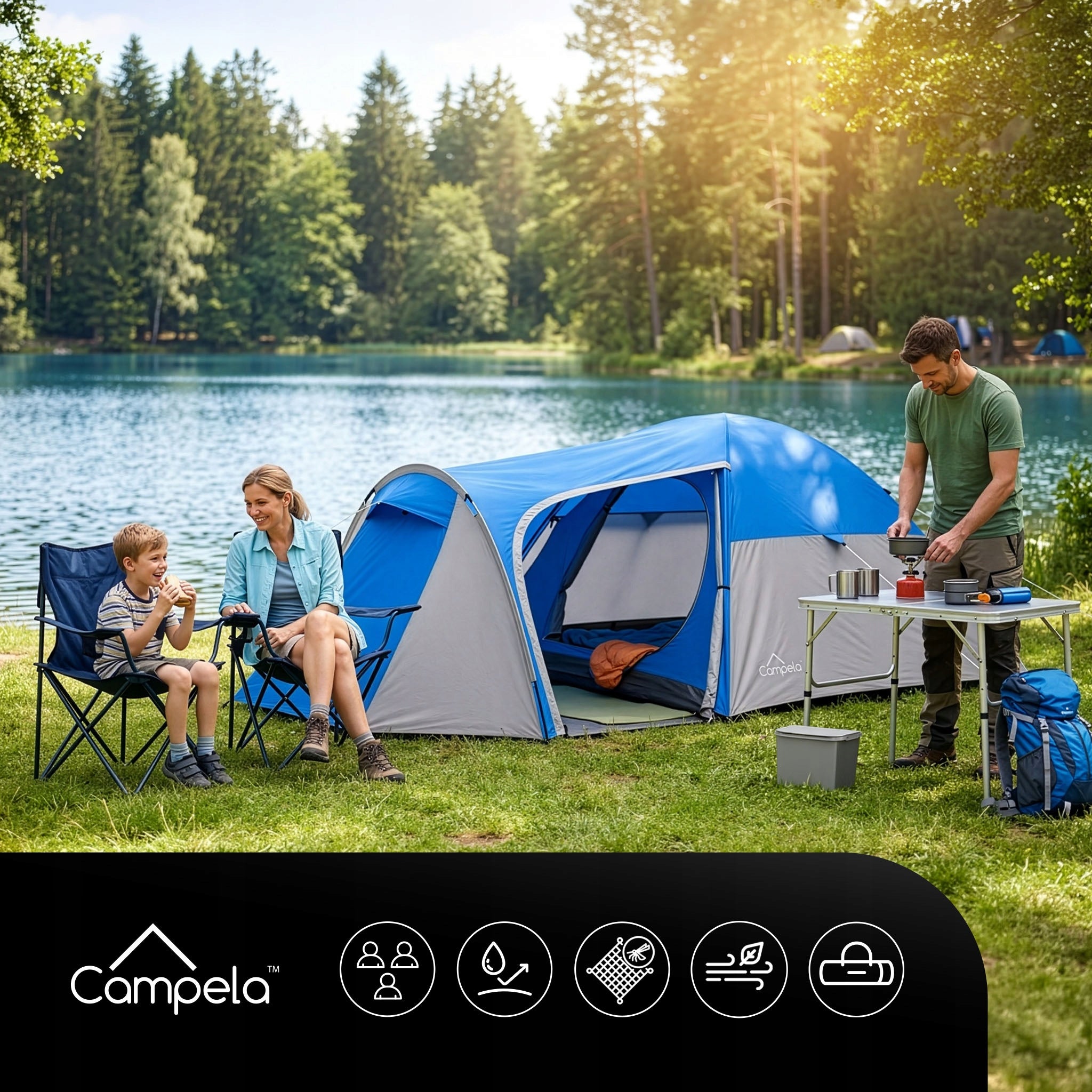 TENT 3 PERSON TOURIST WATERPROOF CAMPING FAMILY CAMPELA IGLO Packaging status original